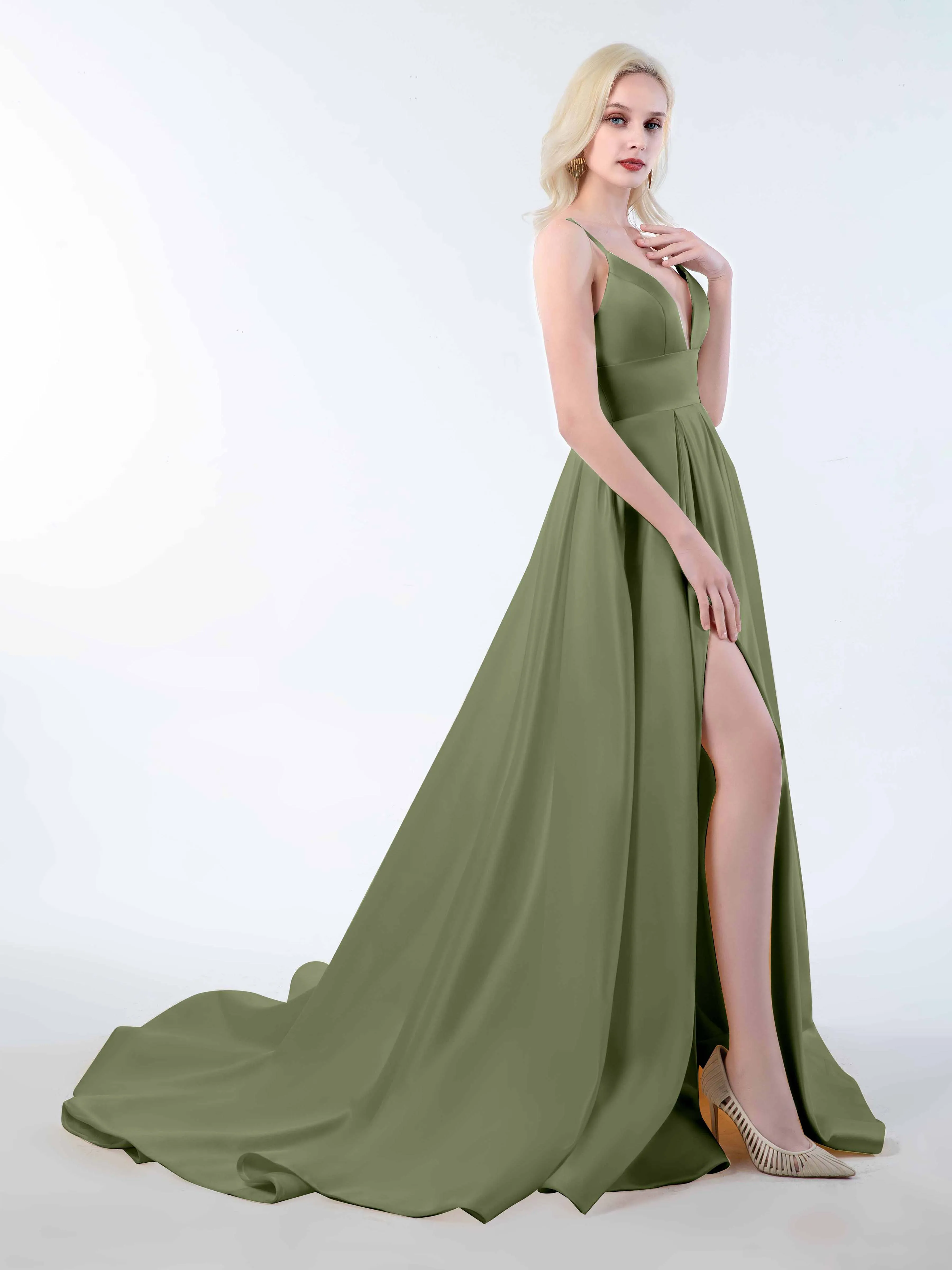 Amy Simple Spaghetti Straps Corset Back Satin Dresses