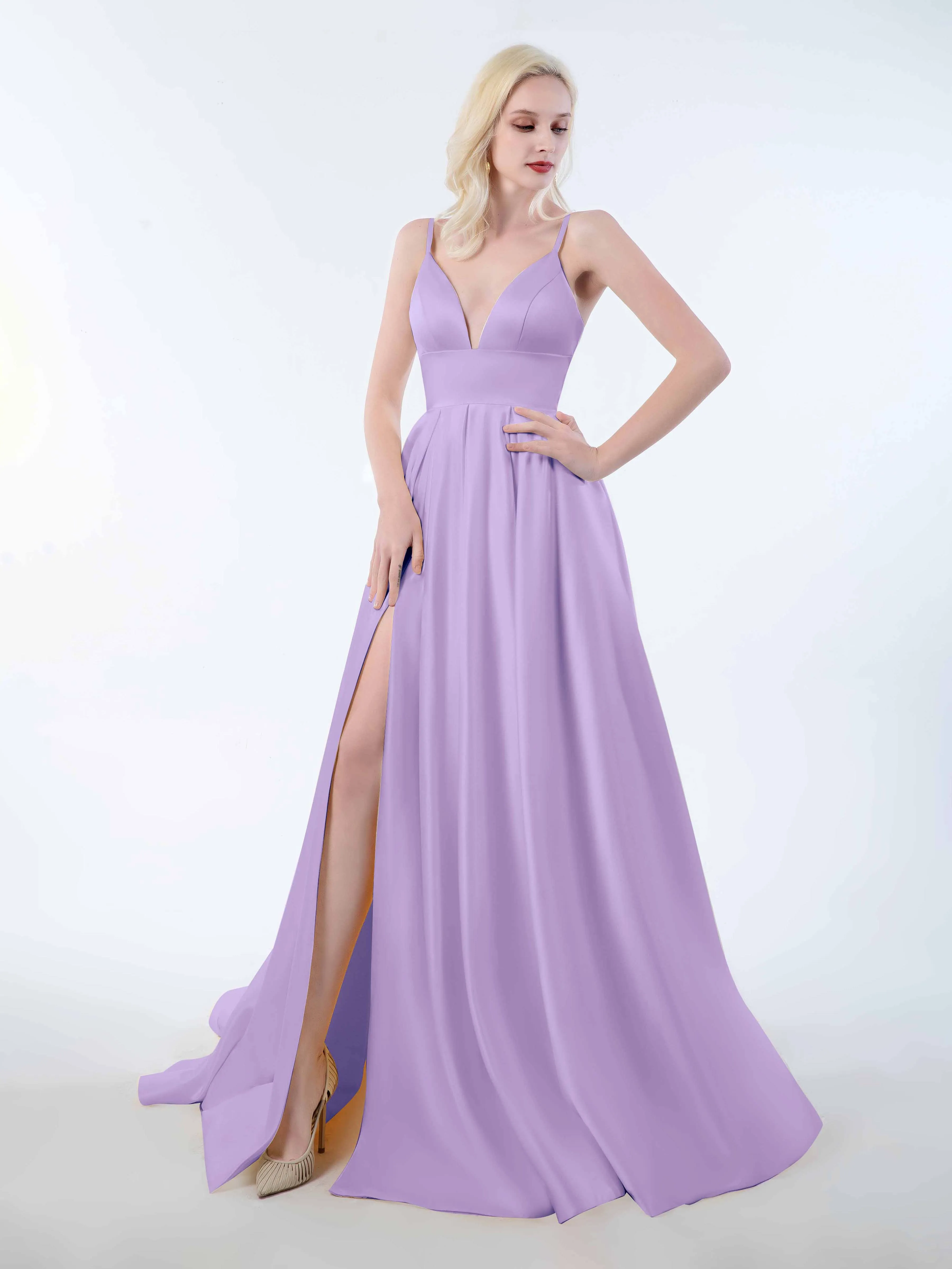 Amy Simple Spaghetti Straps Corset Back Satin Dresses