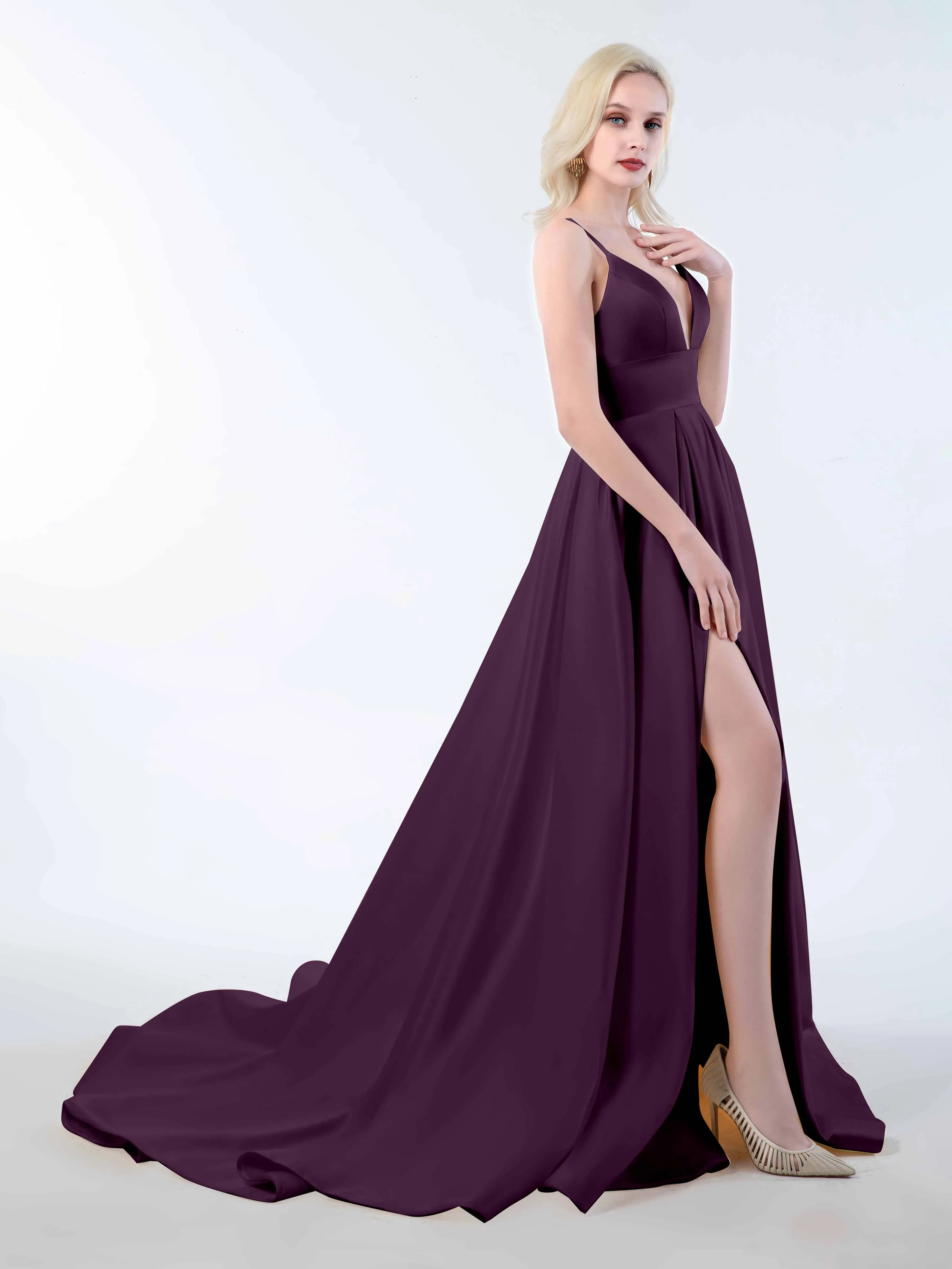 Amy Simple Spaghetti Straps Corset Back Satin Dresses