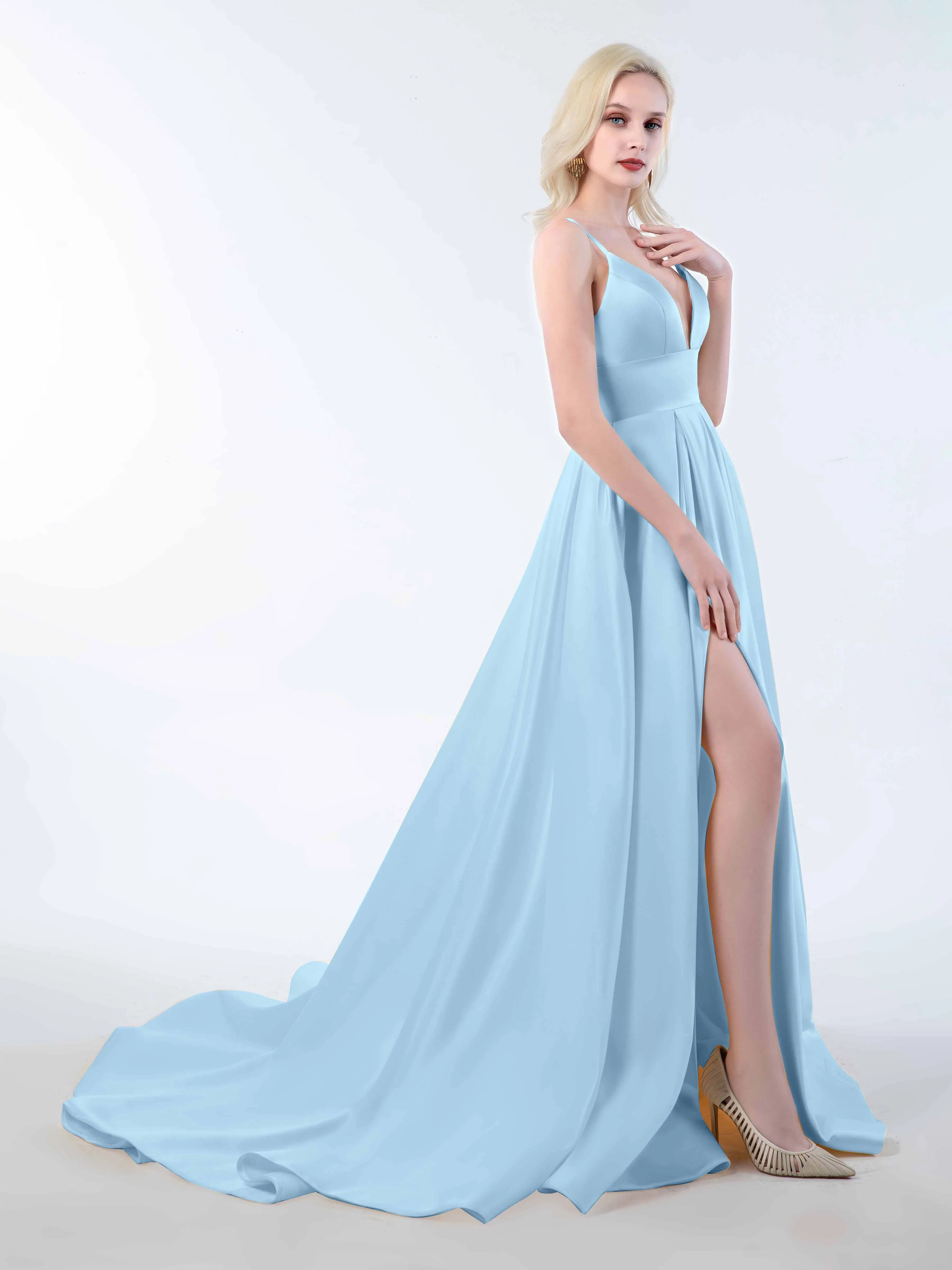 Amy Simple Spaghetti Straps Corset Back Satin Dresses