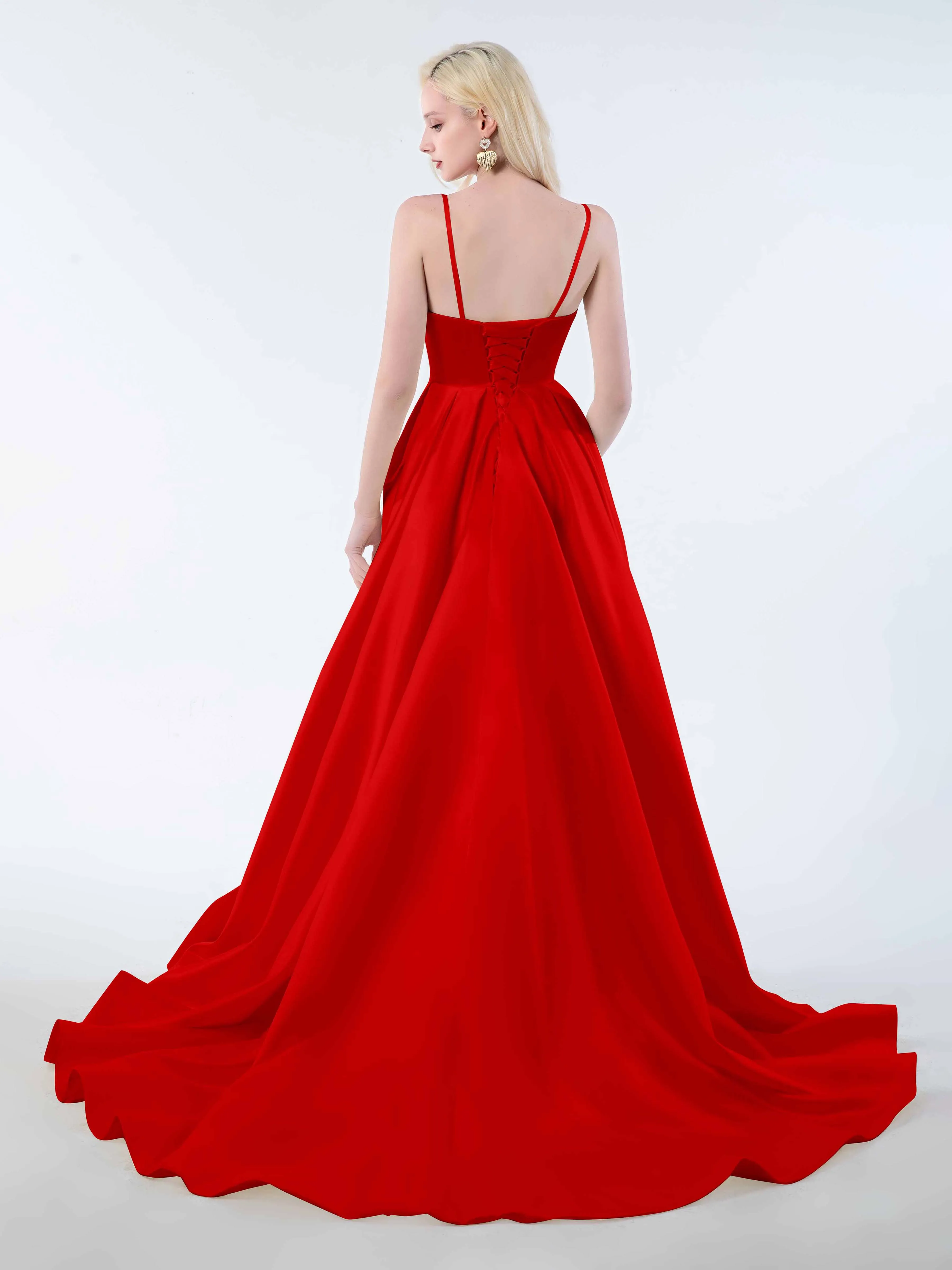 Amy Simple Spaghetti Straps Corset Back Satin Dresses