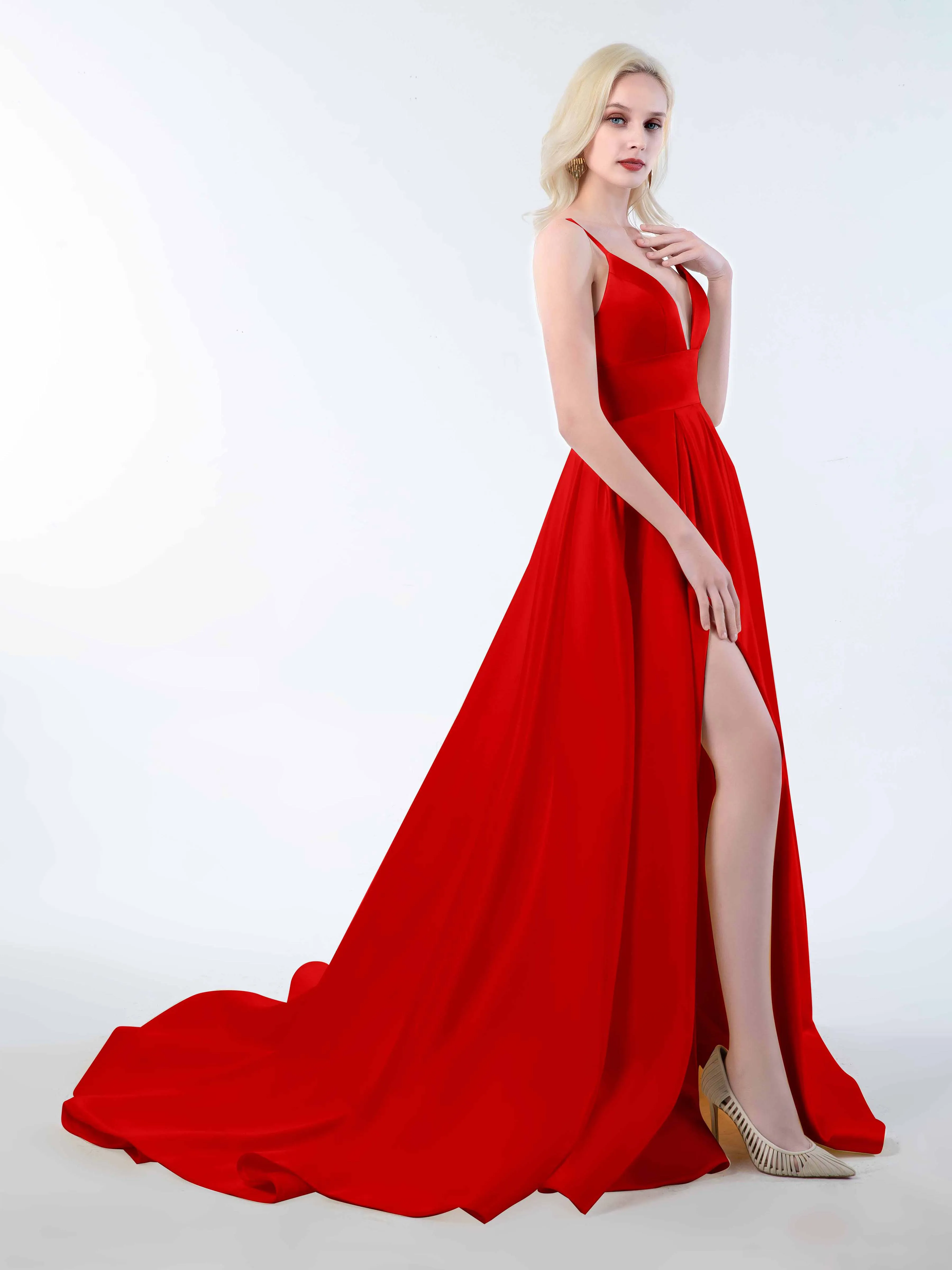 Amy Simple Spaghetti Straps Corset Back Satin Dresses