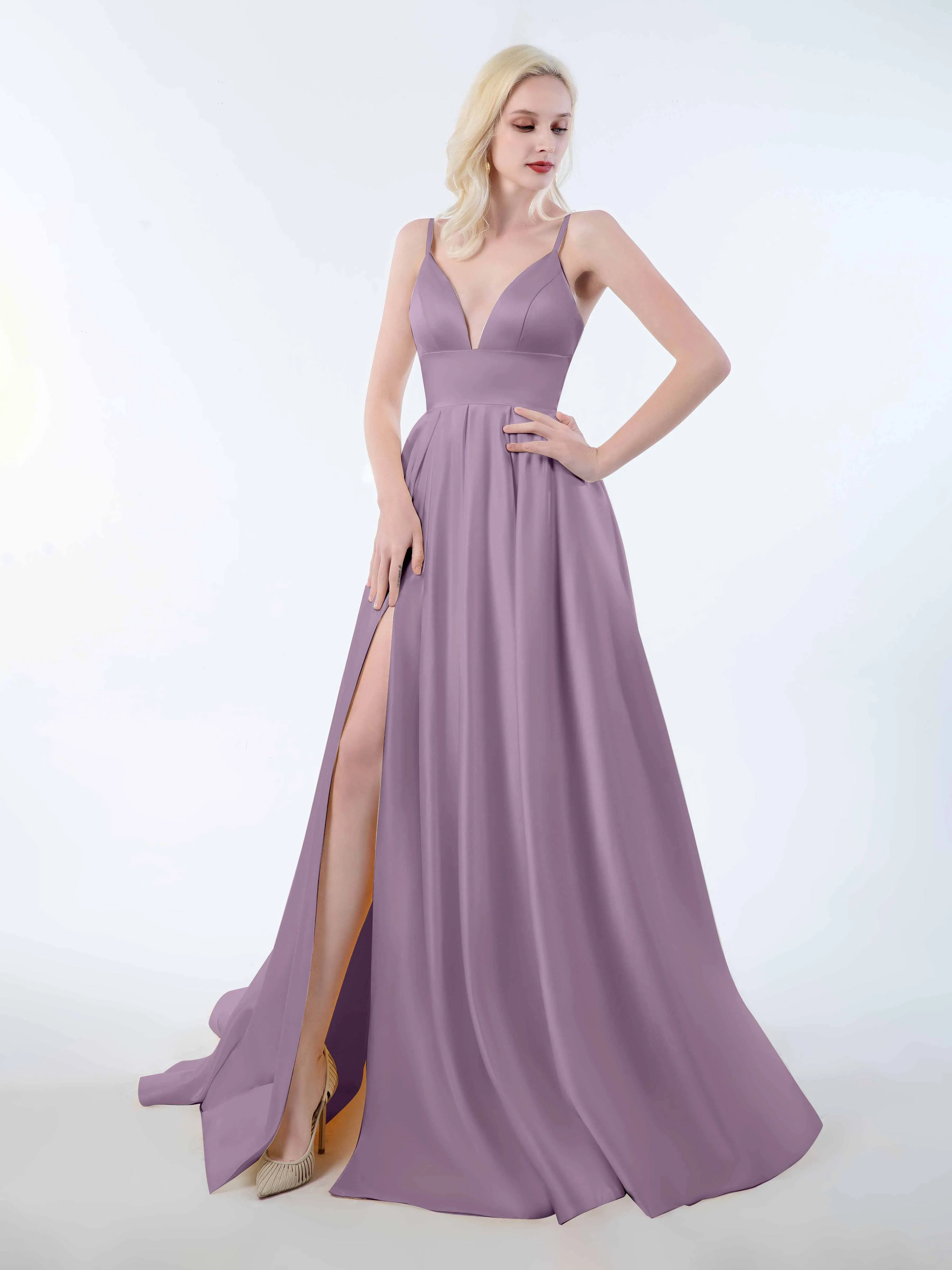 Amy Simple Spaghetti Straps Corset Back Satin Dresses
