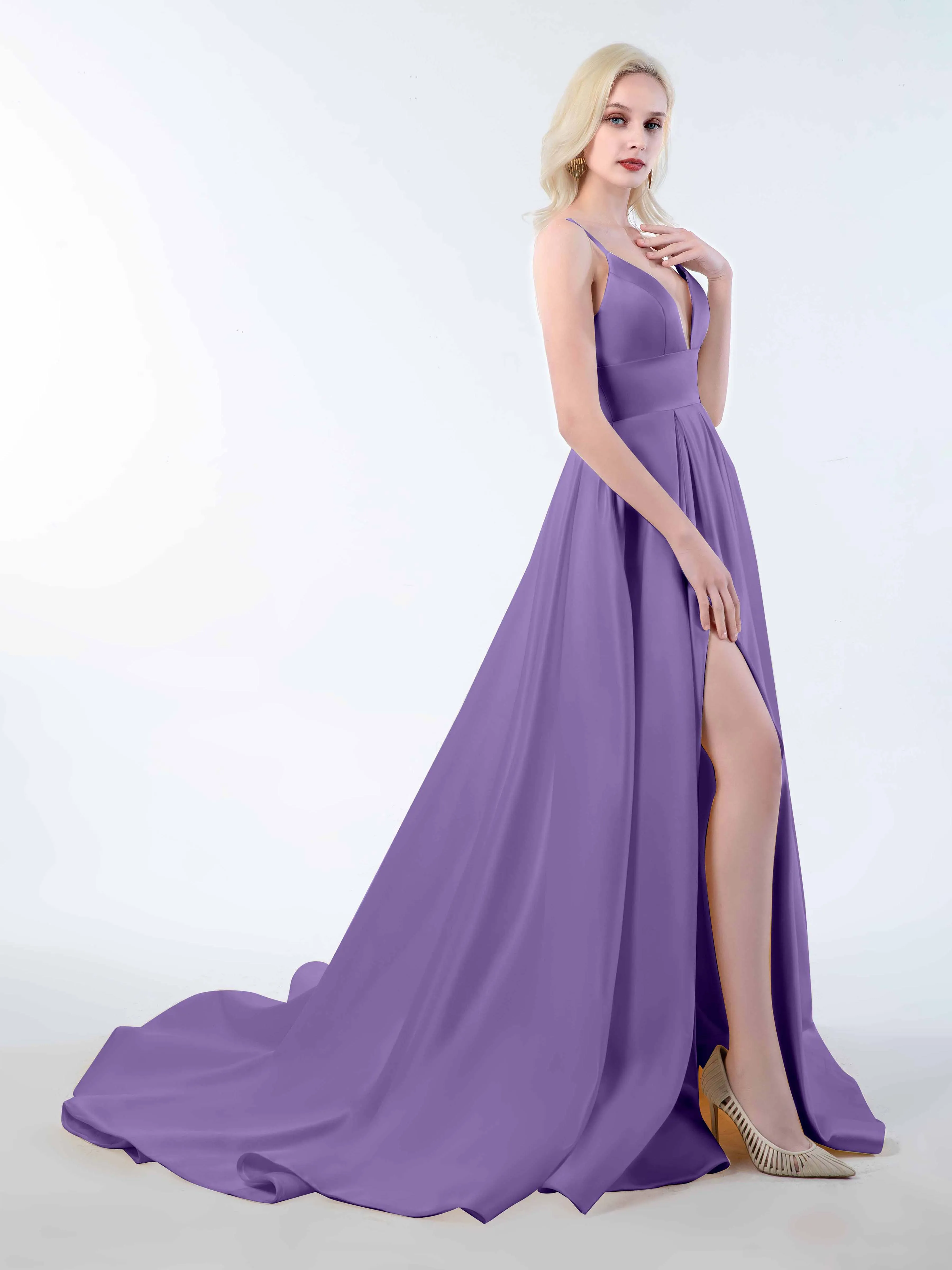 Amy Simple Spaghetti Straps Corset Back Satin Dresses