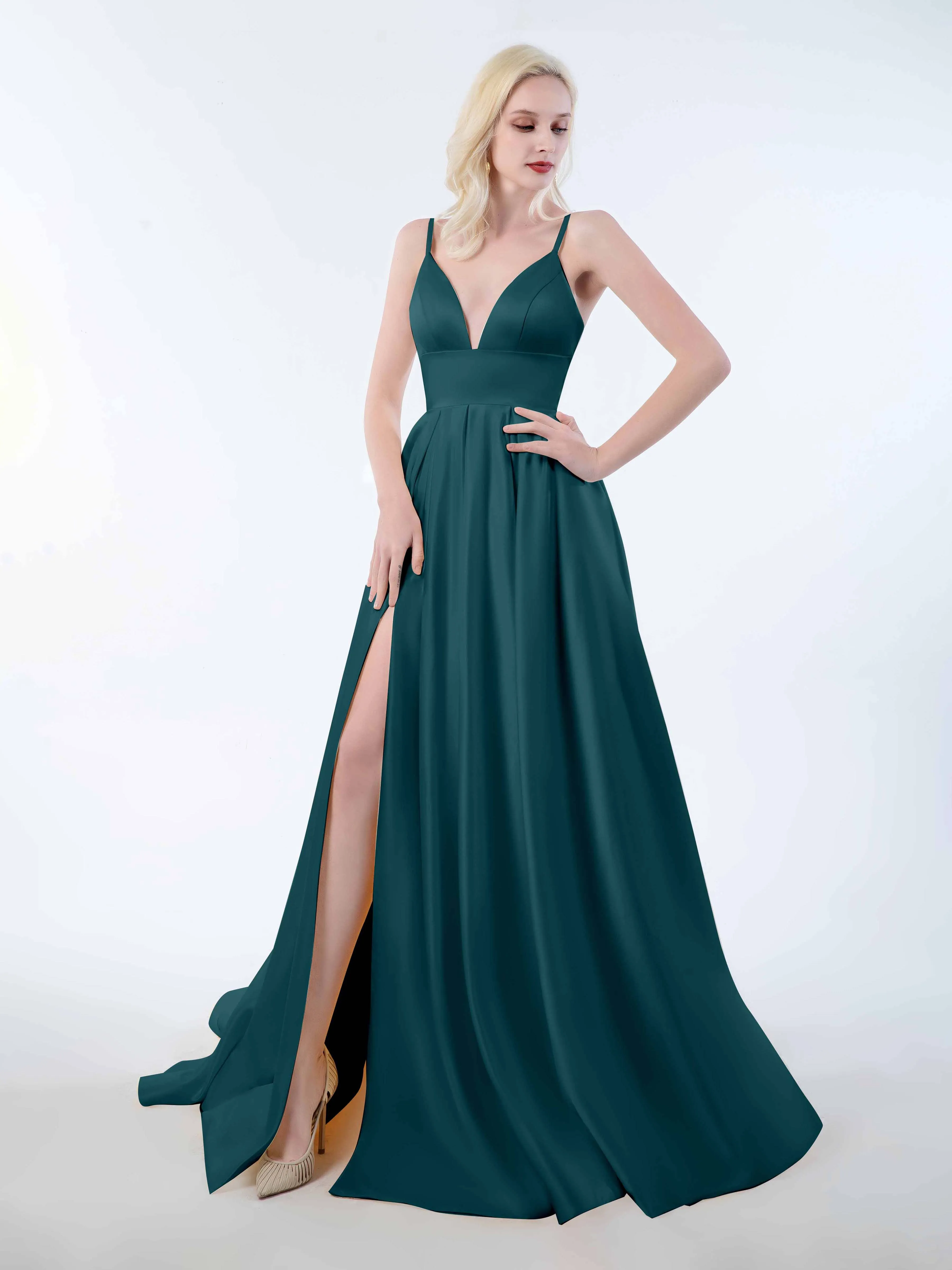 Amy Simple Spaghetti Straps Corset Back Satin Dresses