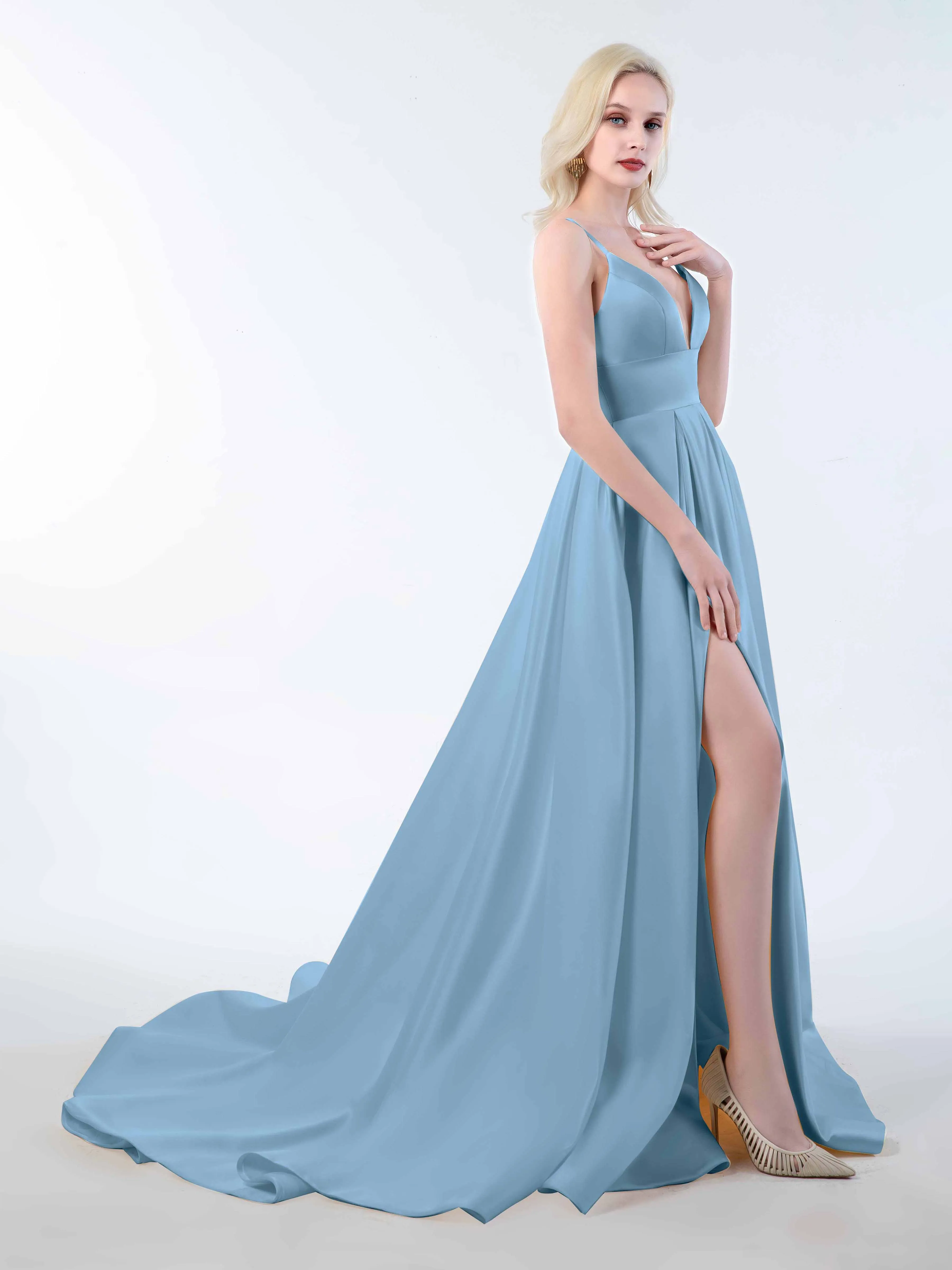 Amy Simple Spaghetti Straps Corset Back Satin Dresses
