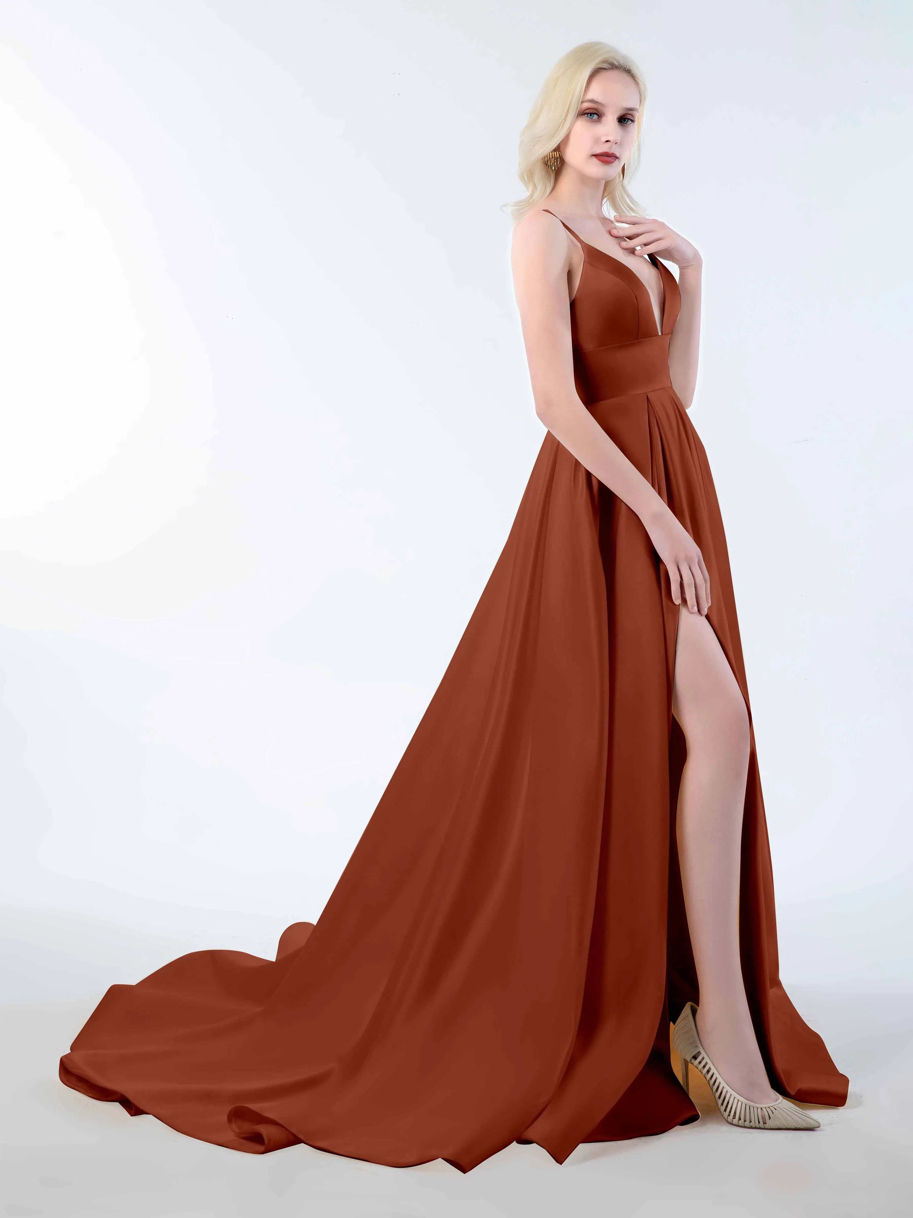 Amy Simple Spaghetti Straps Corset Back Satin Dresses