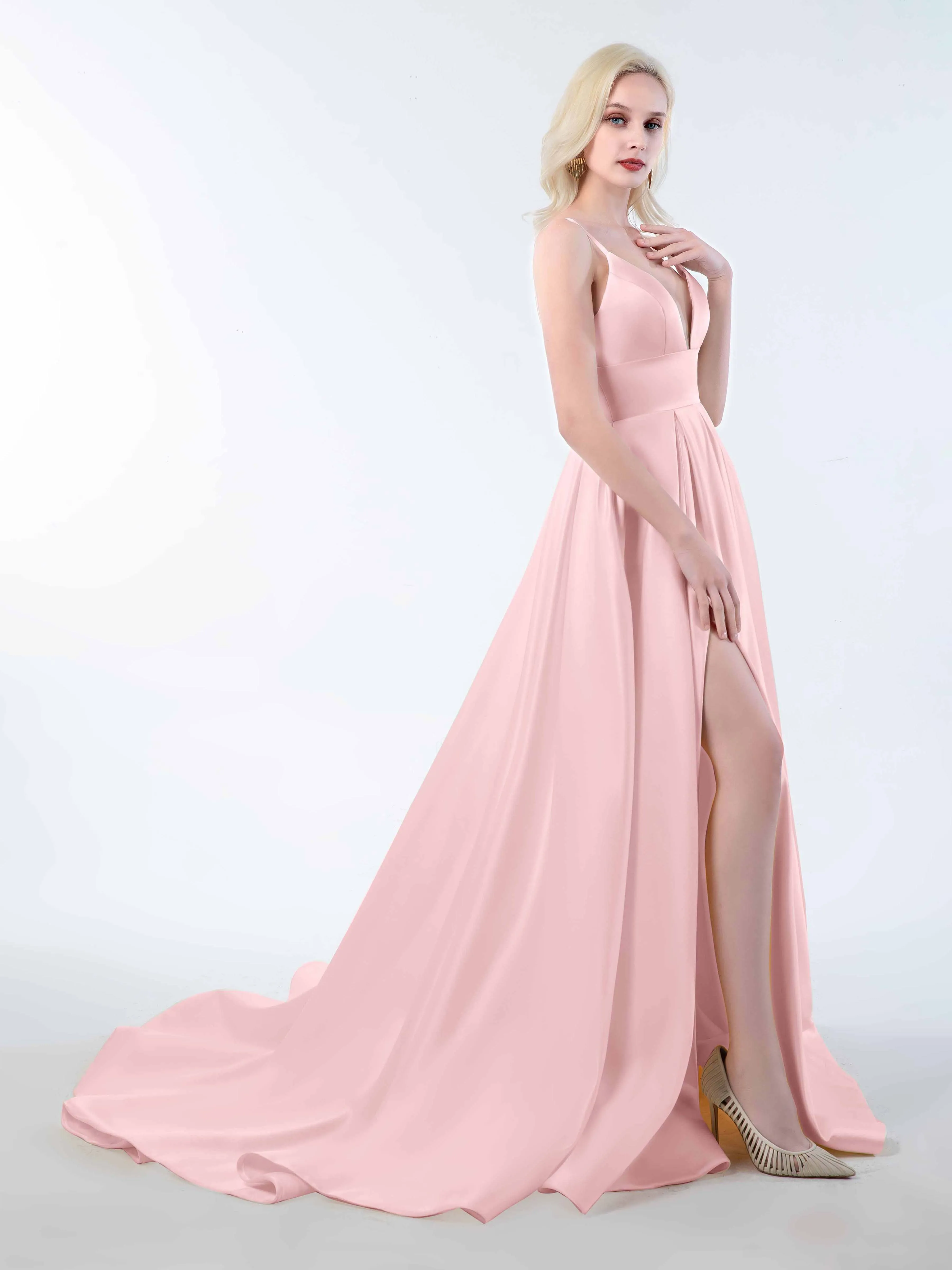 Amy Simple Spaghetti Straps Corset Back Satin Dresses