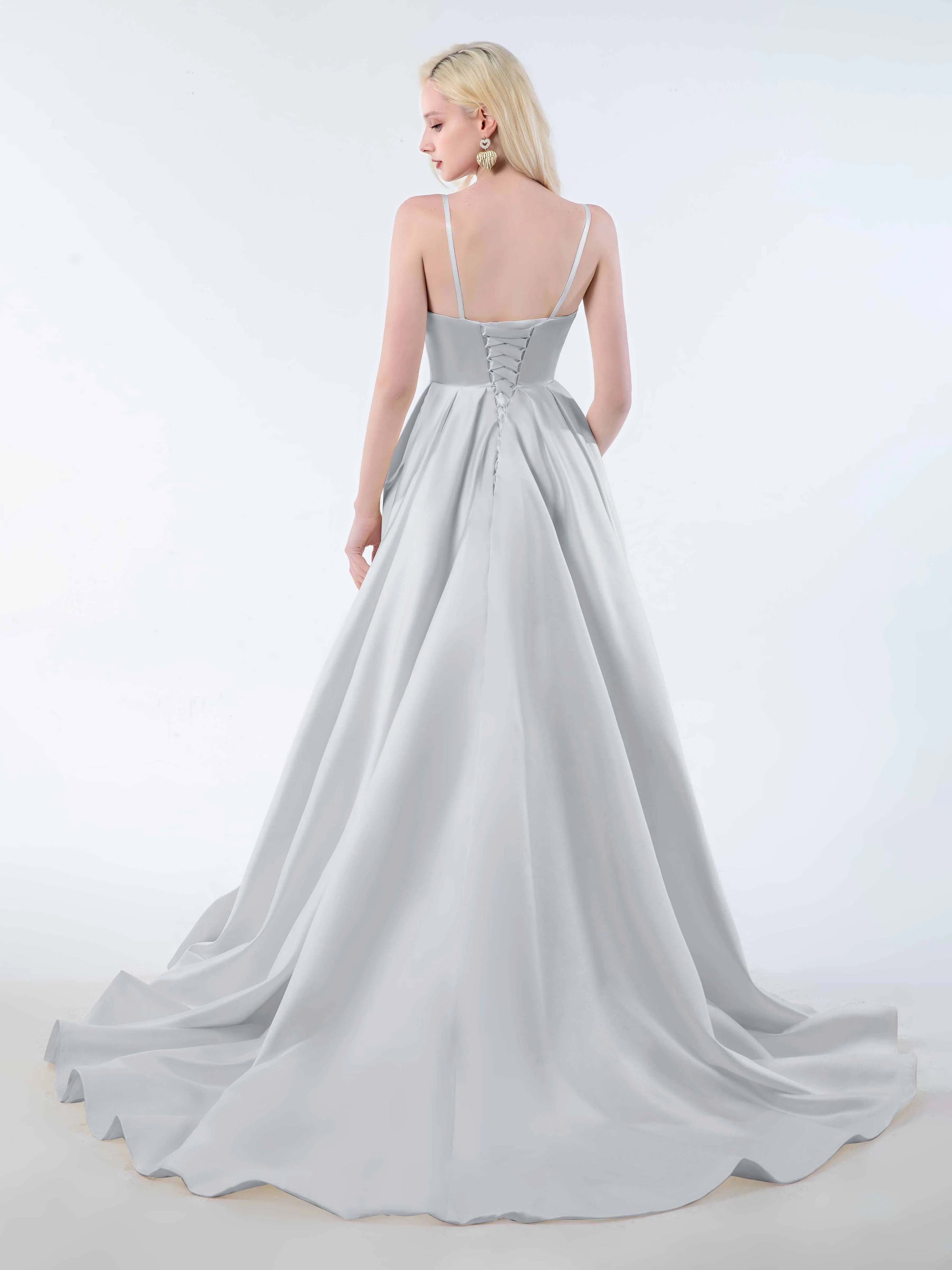 Amy Simple Spaghetti Straps Corset Back Satin Dresses