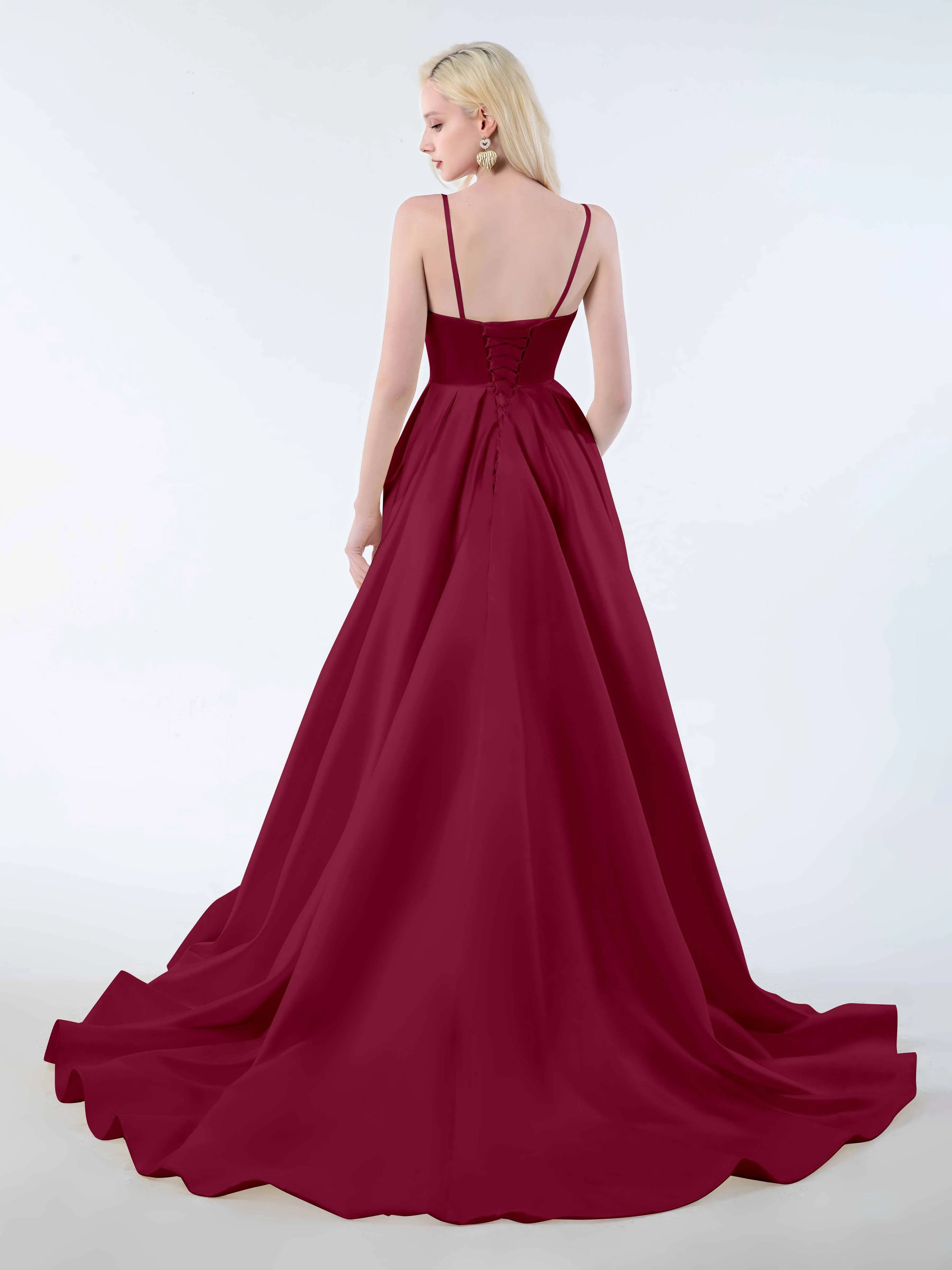 Amy Simple Spaghetti Straps Corset Back Satin Dresses