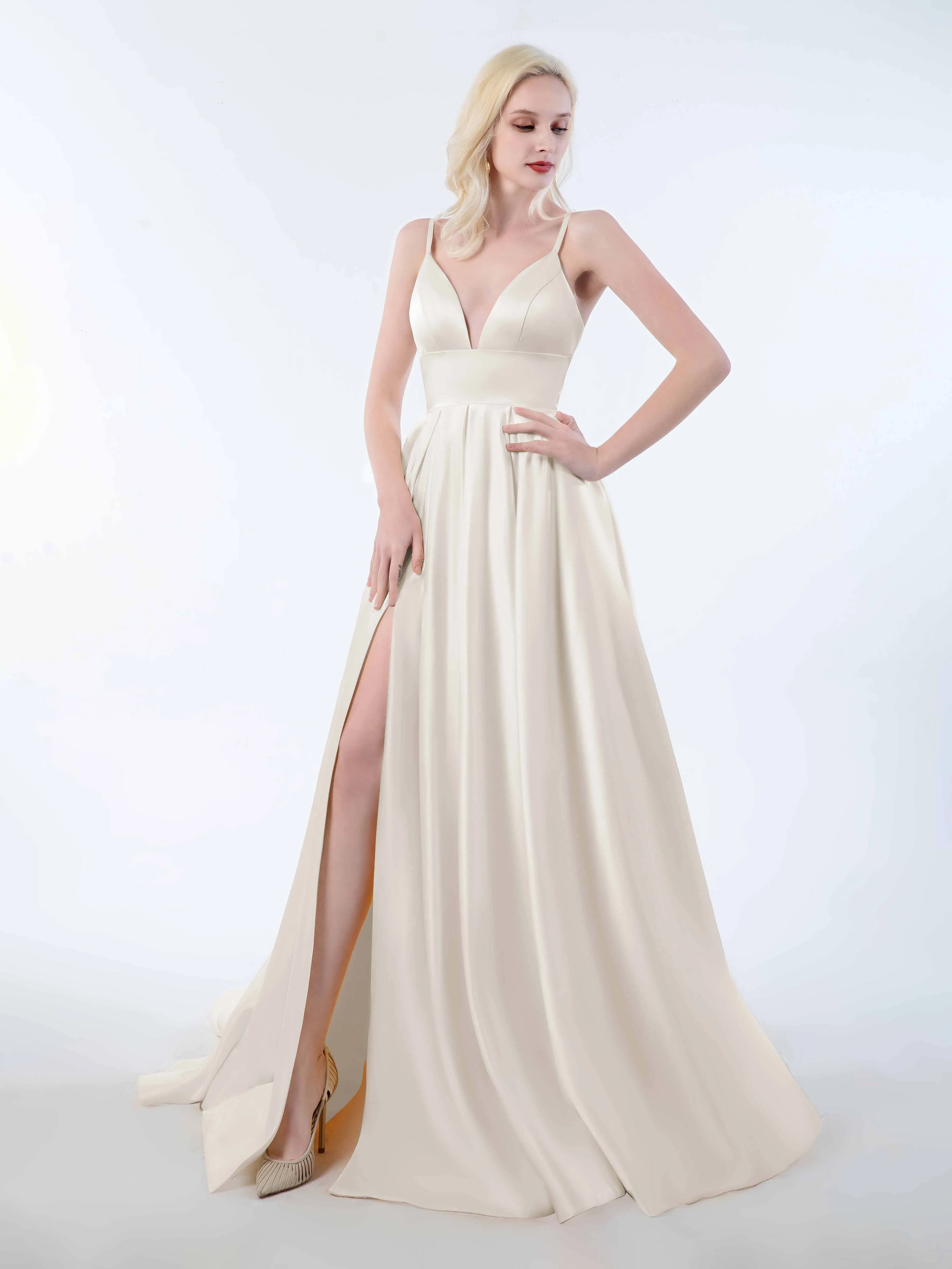 Amy Simple Spaghetti Straps Corset Back Satin Dresses