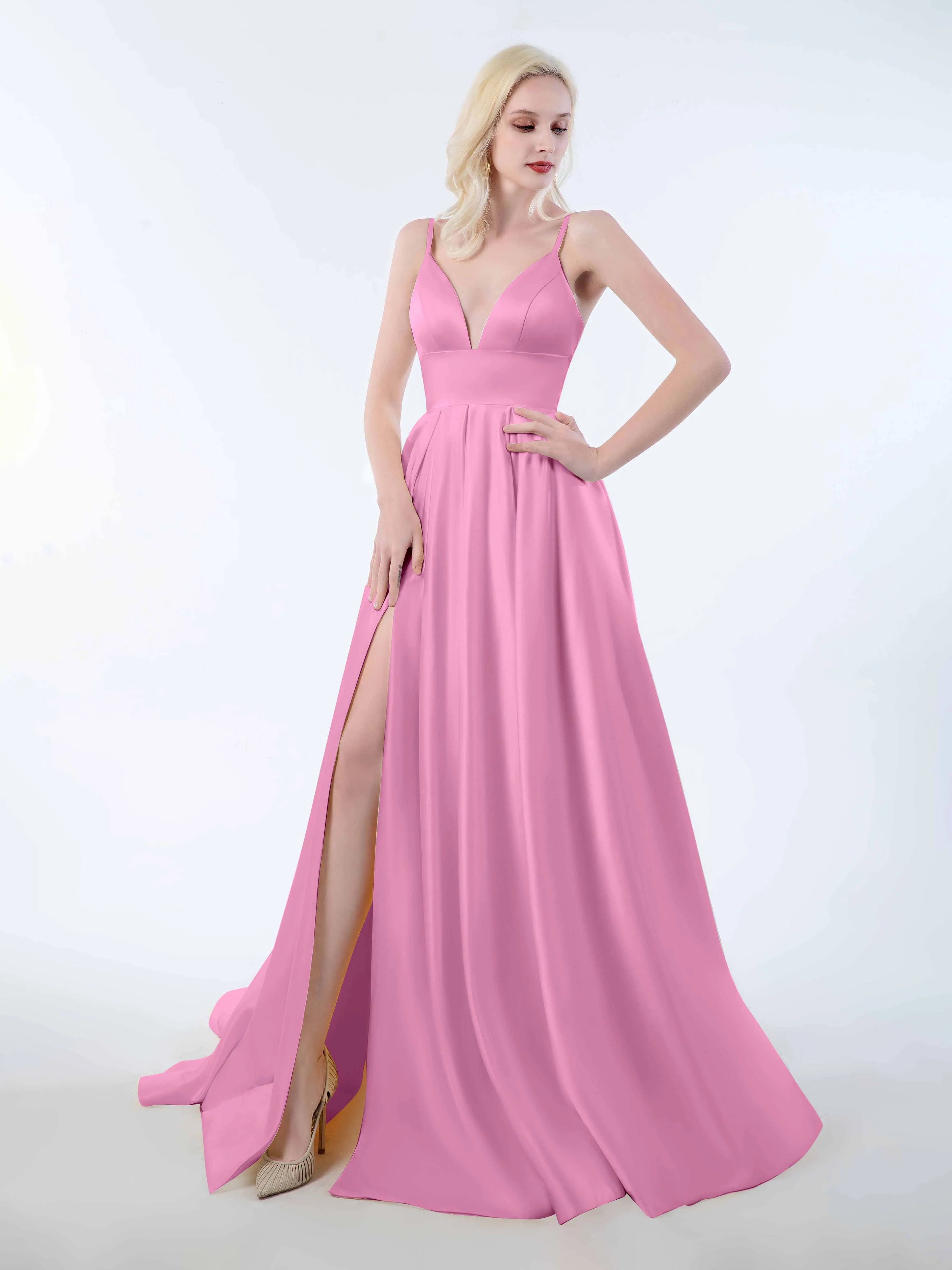 Amy Simple Spaghetti Straps Corset Back Satin Dresses