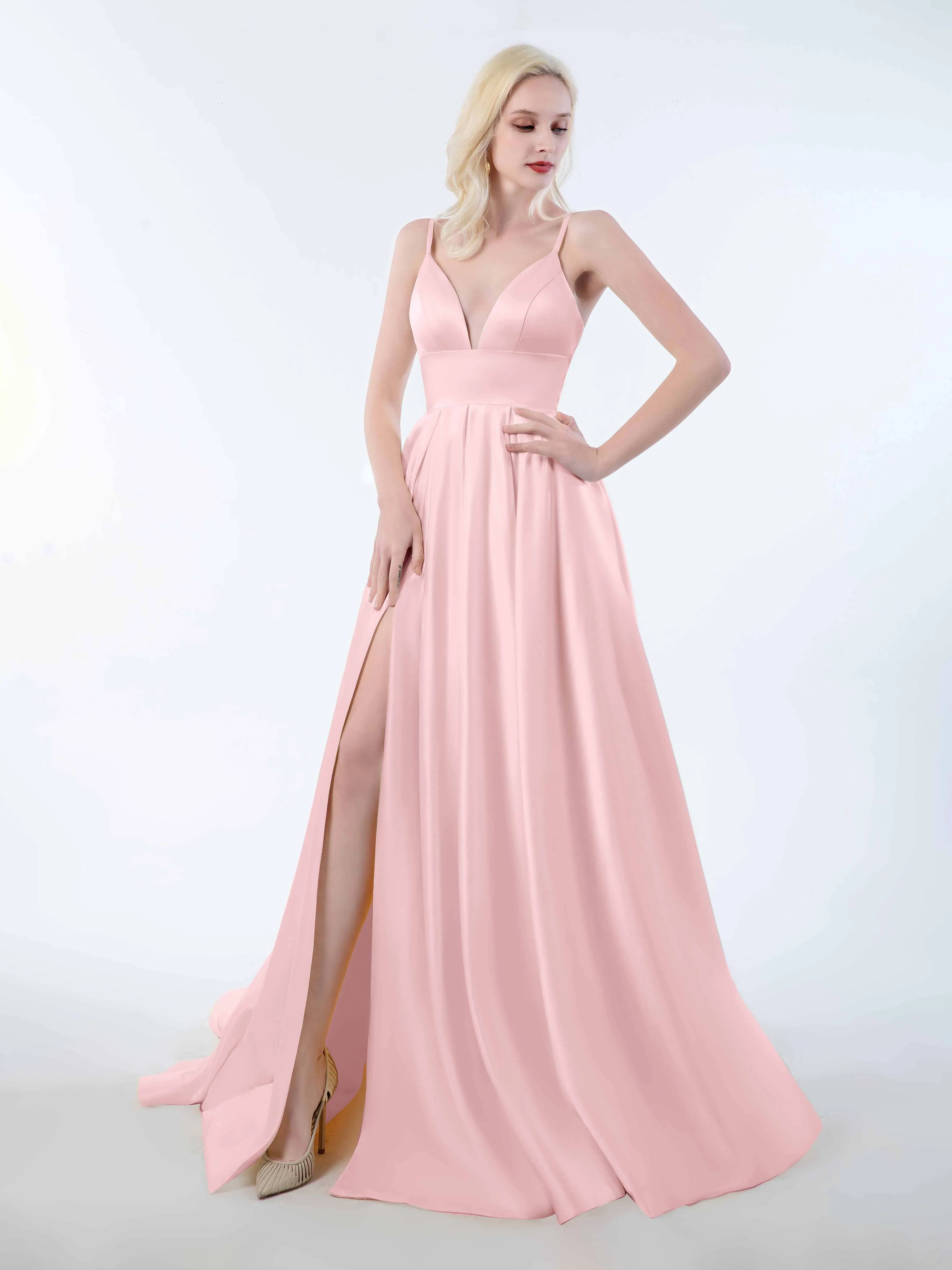 Amy Simple Spaghetti Straps Corset Back Satin Dresses