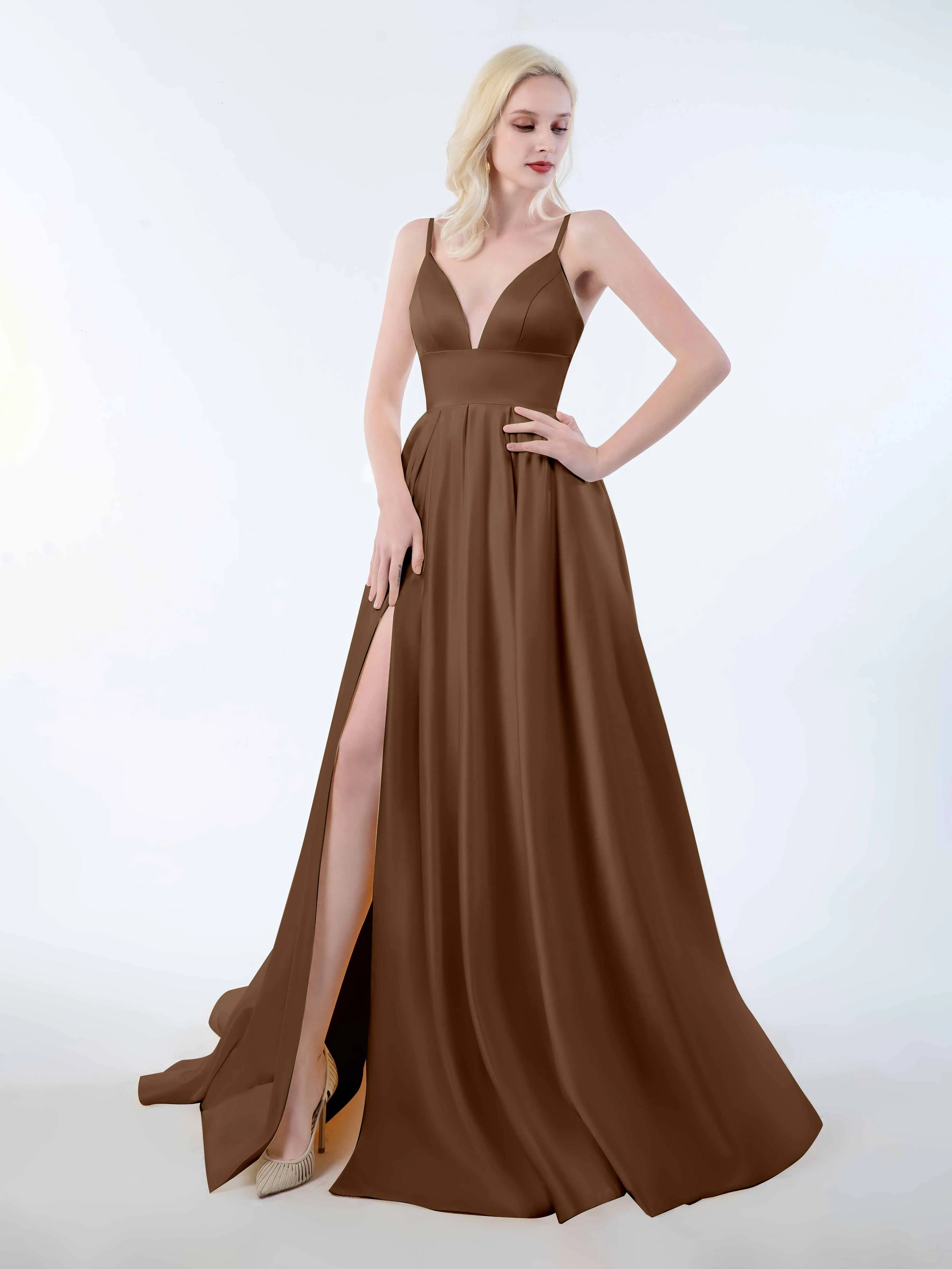 Amy Simple Spaghetti Straps Corset Back Satin Dresses
