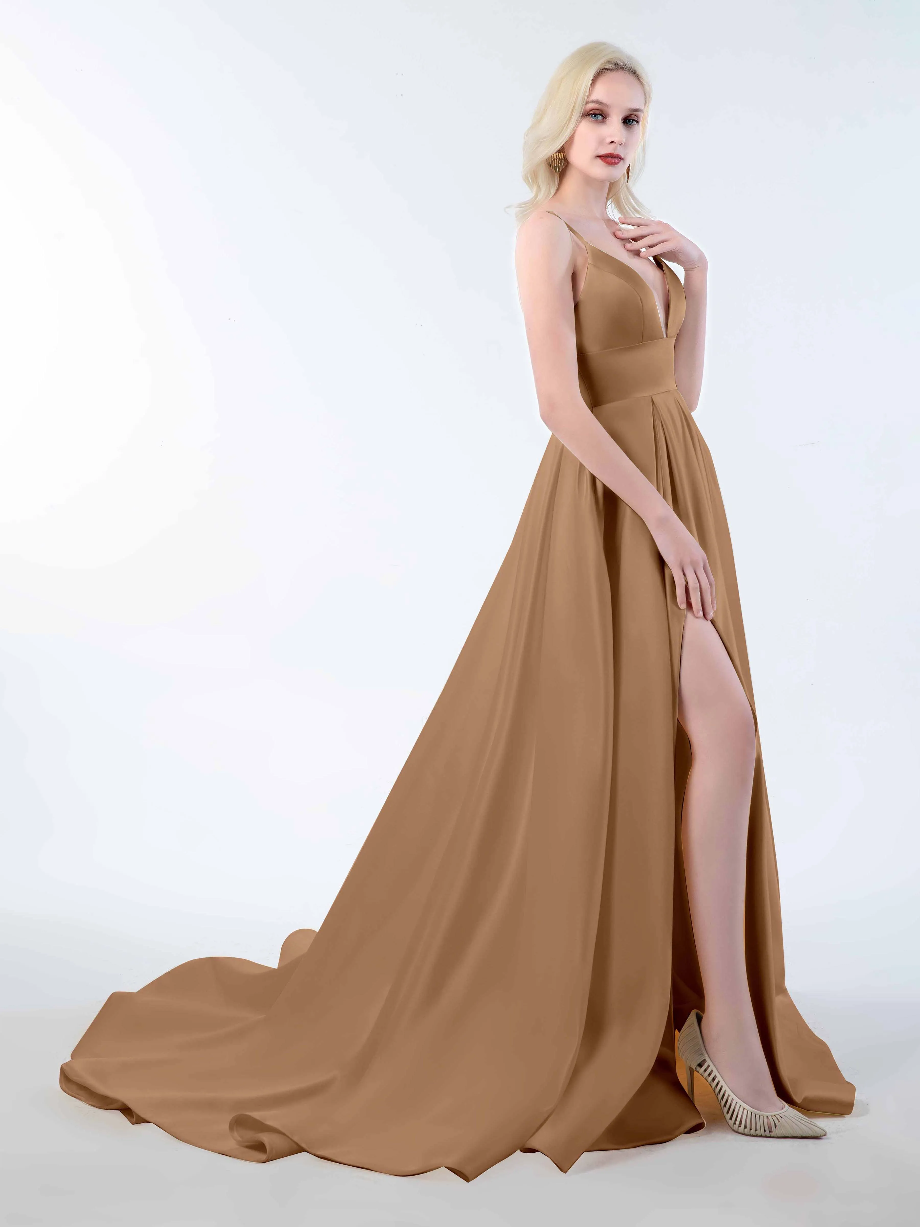Amy Simple Spaghetti Straps Corset Back Satin Dresses