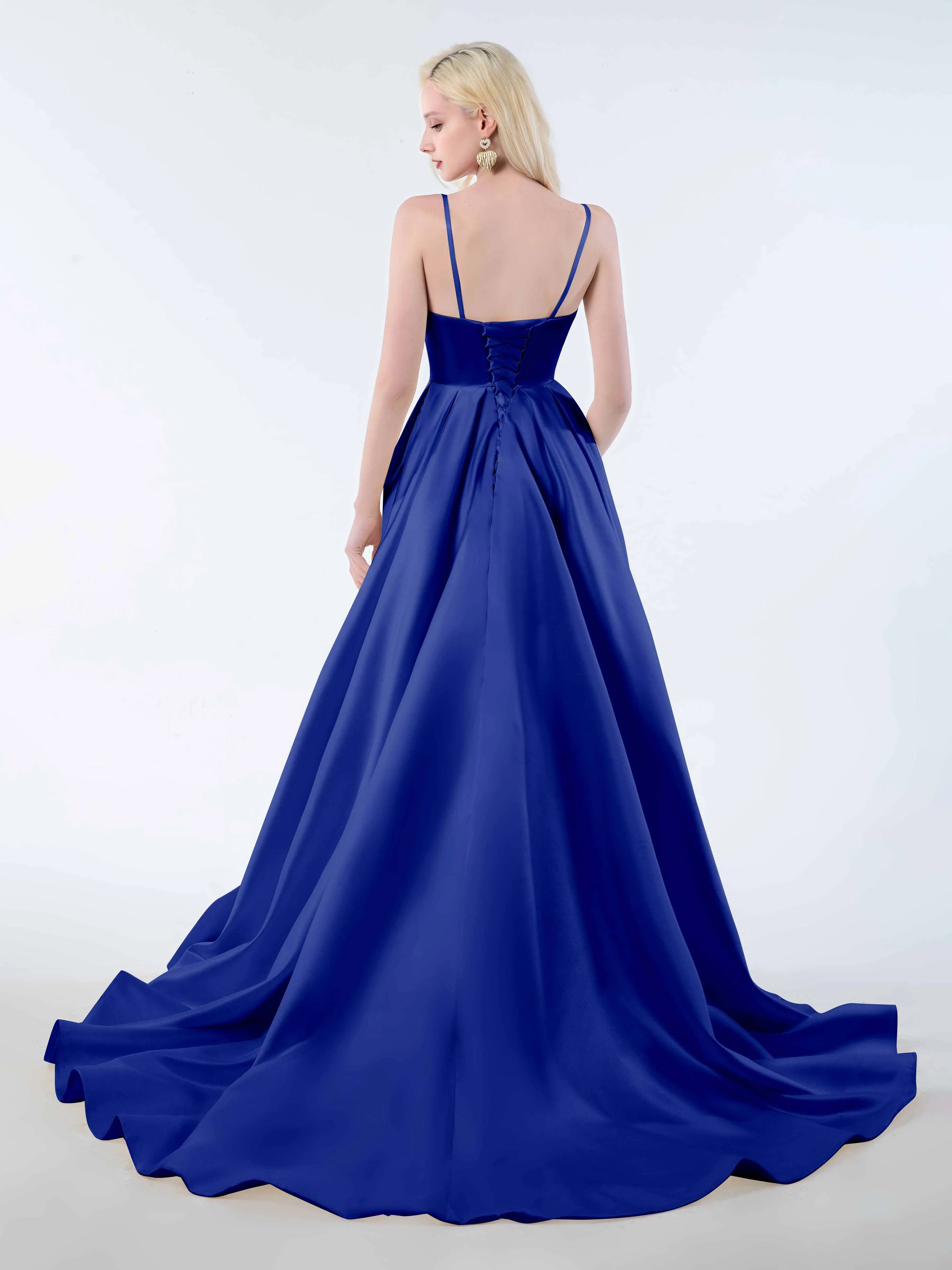 Amy Simple Spaghetti Straps Corset Back Satin Dresses