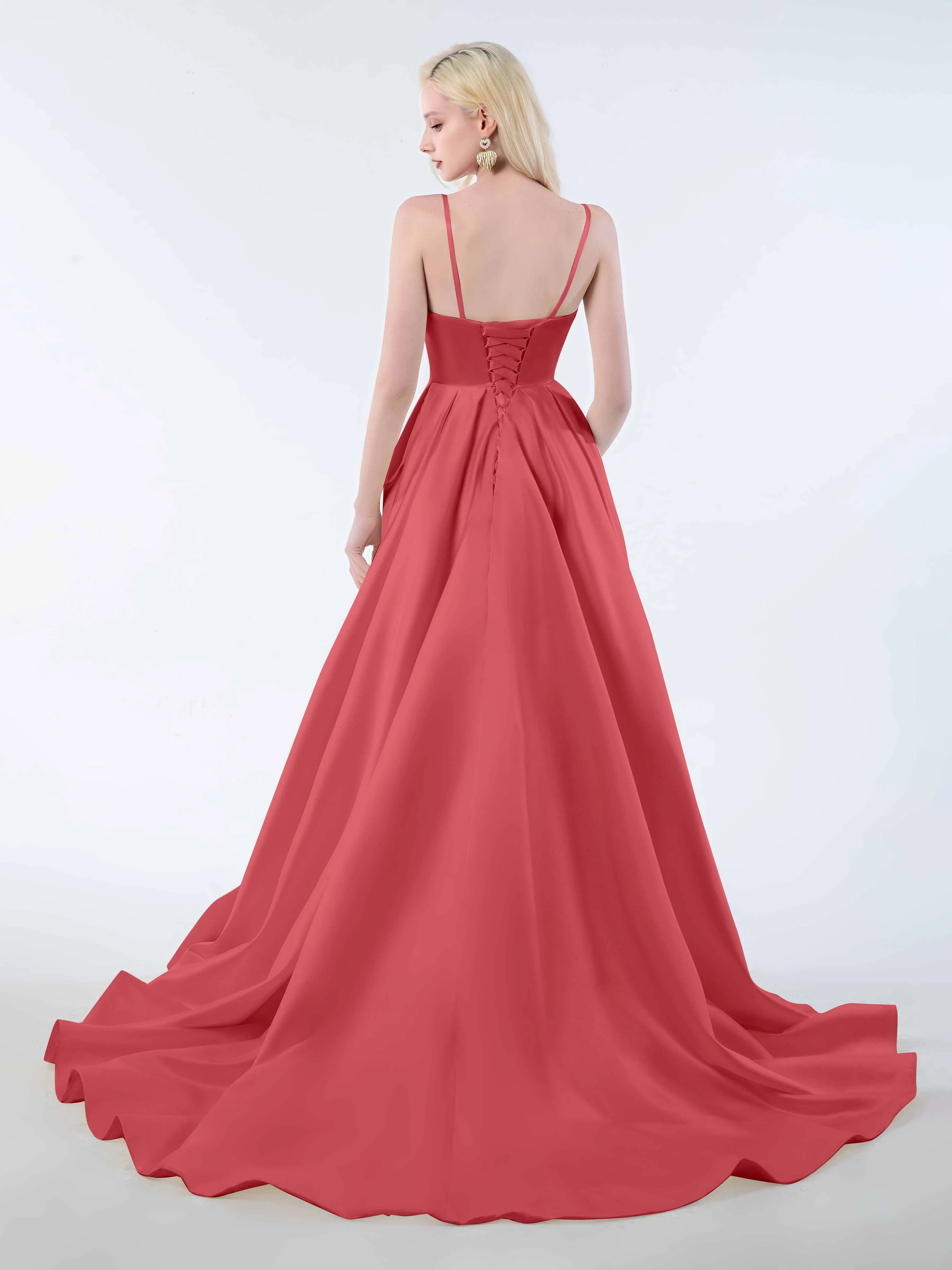 Amy Simple Spaghetti Straps Corset Back Satin Dresses