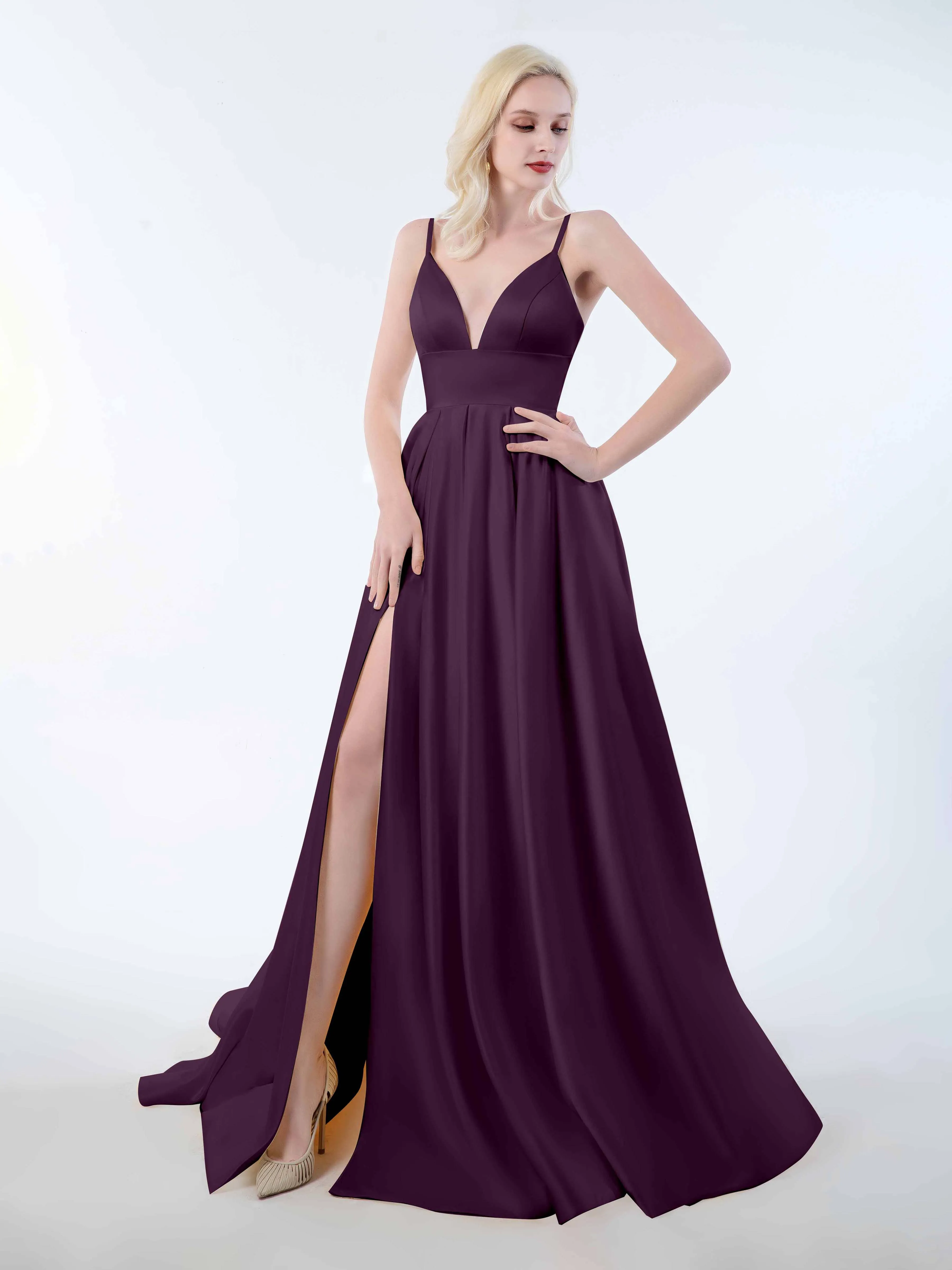 Amy Simple Spaghetti Straps Corset Back Satin Dresses