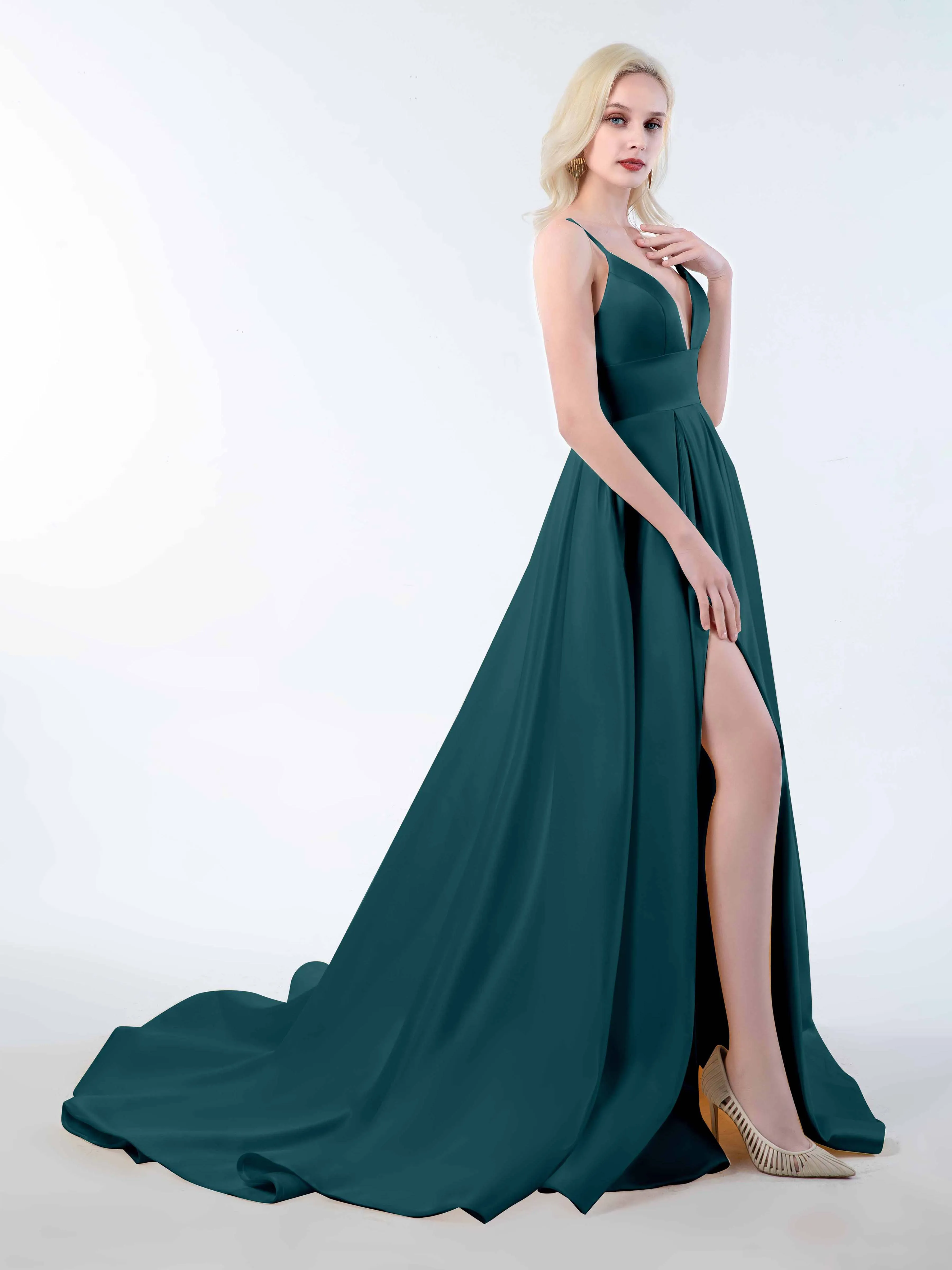 Amy Simple Spaghetti Straps Corset Back Satin Dresses