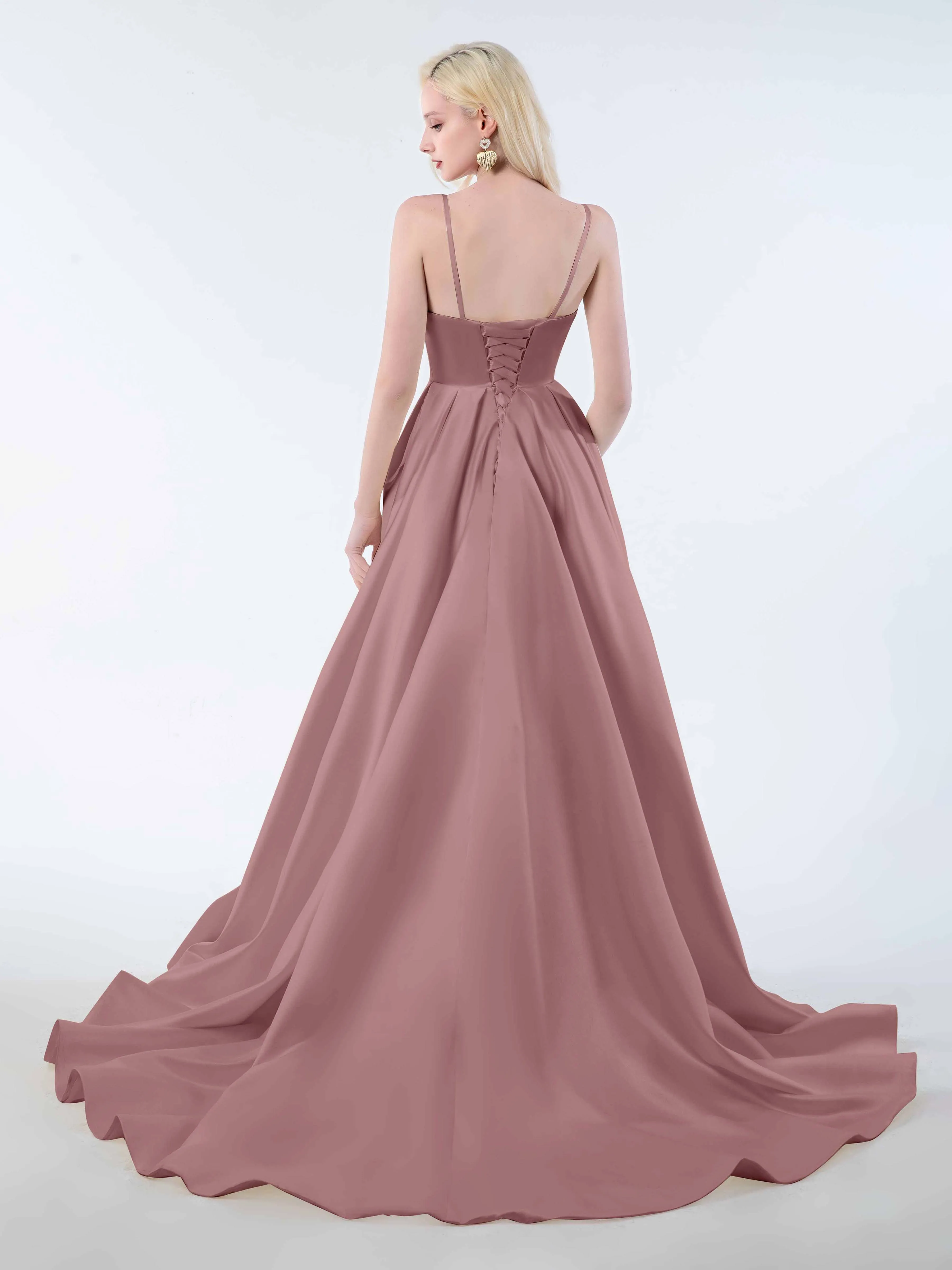 Amy Simple Spaghetti Straps Corset Back Satin Dresses