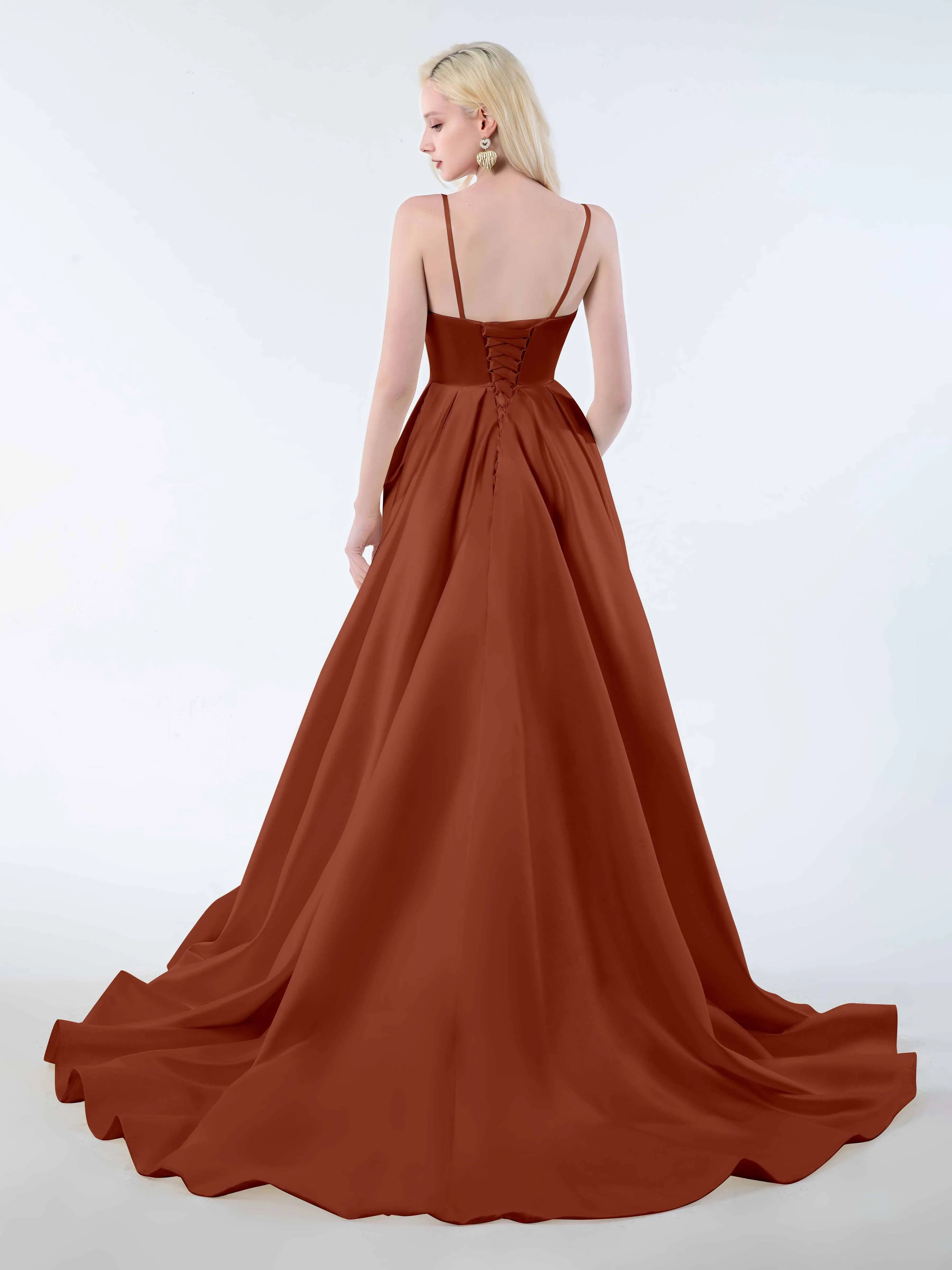 Amy Simple Spaghetti Straps Corset Back Satin Dresses