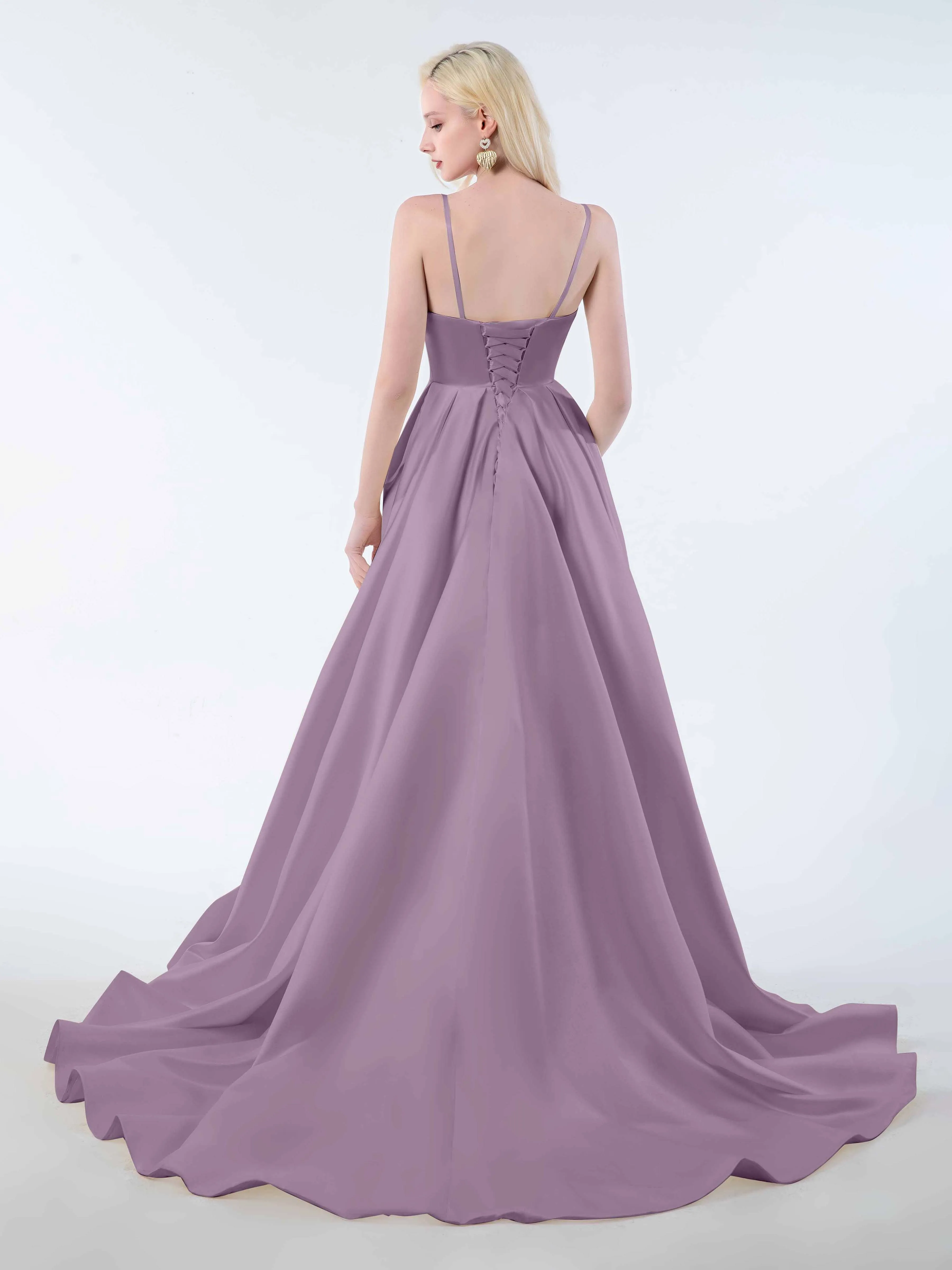 Amy Simple Spaghetti Straps Corset Back Satin Dresses