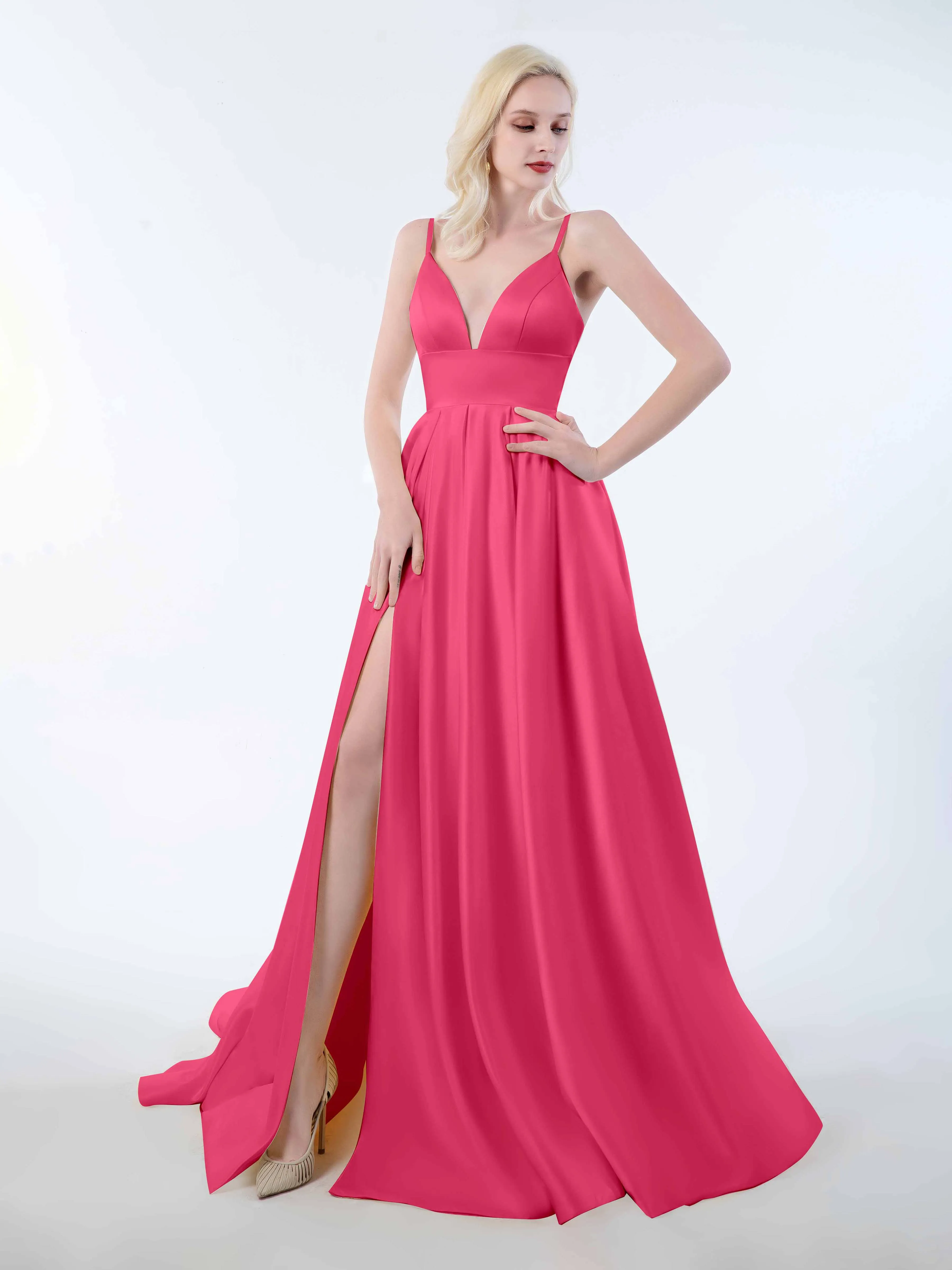 Amy Simple Spaghetti Straps Corset Back Satin Dresses