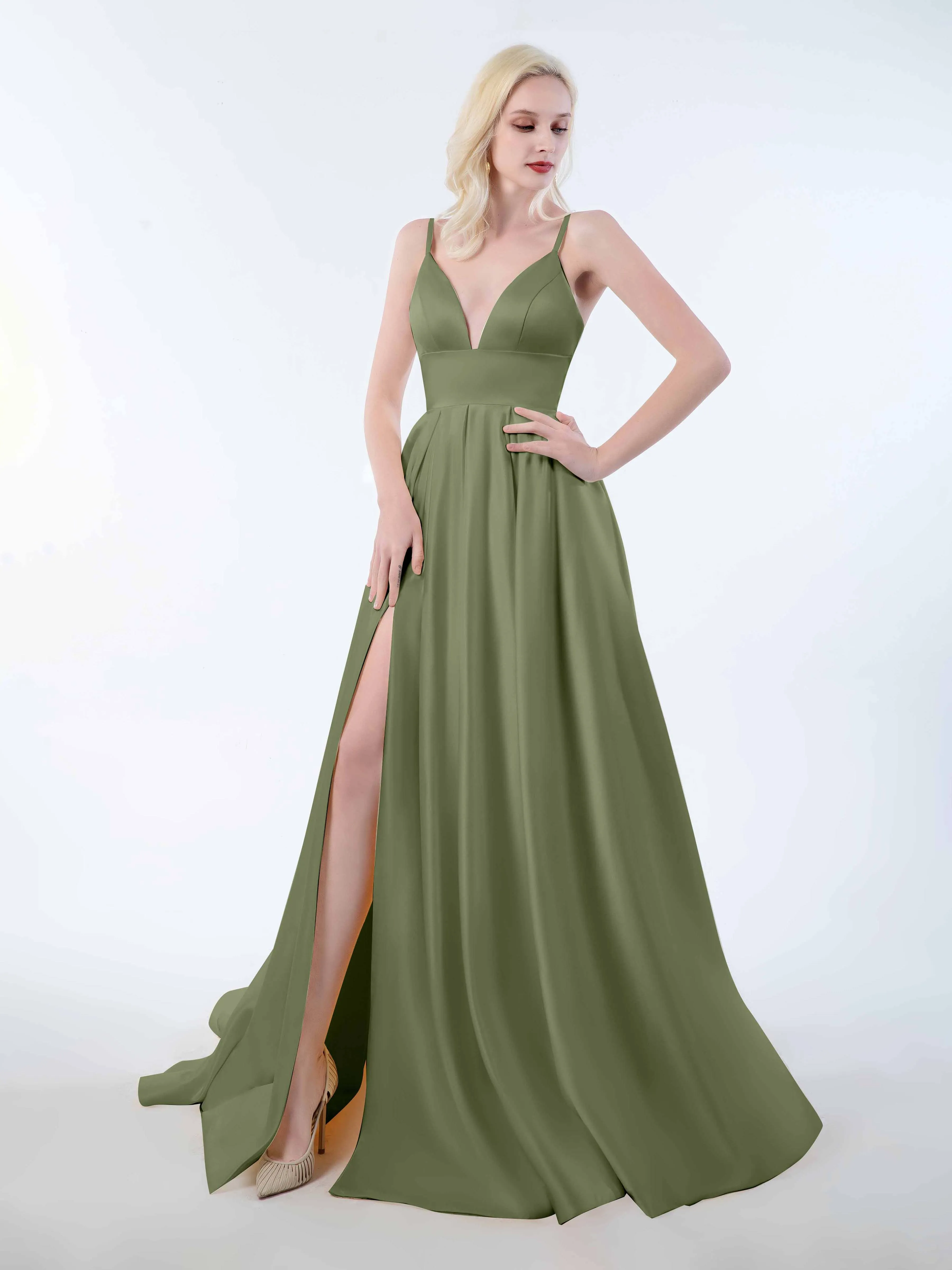 Amy Simple Spaghetti Straps Corset Back Satin Dresses
