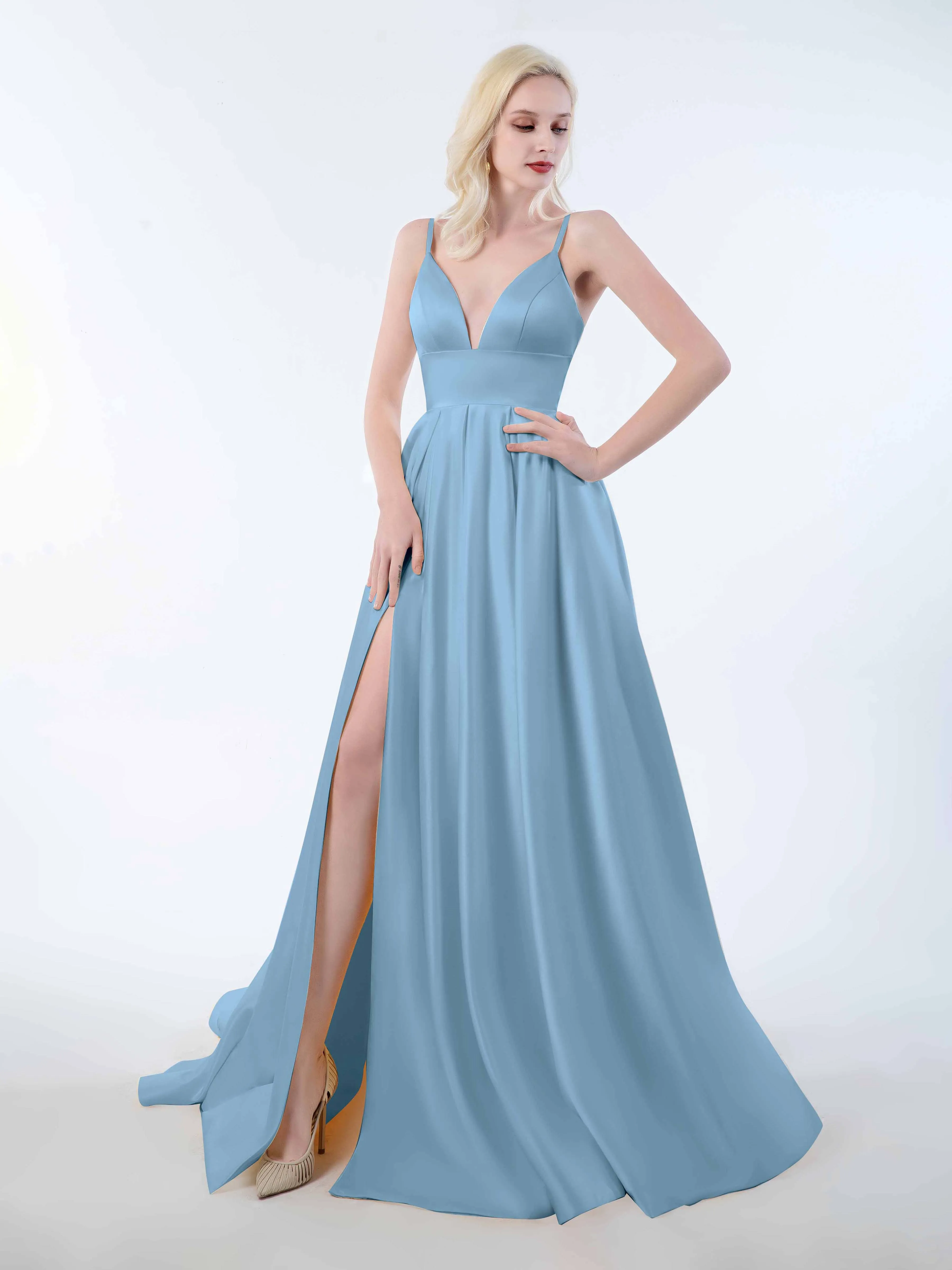 Amy Simple Spaghetti Straps Corset Back Satin Dresses