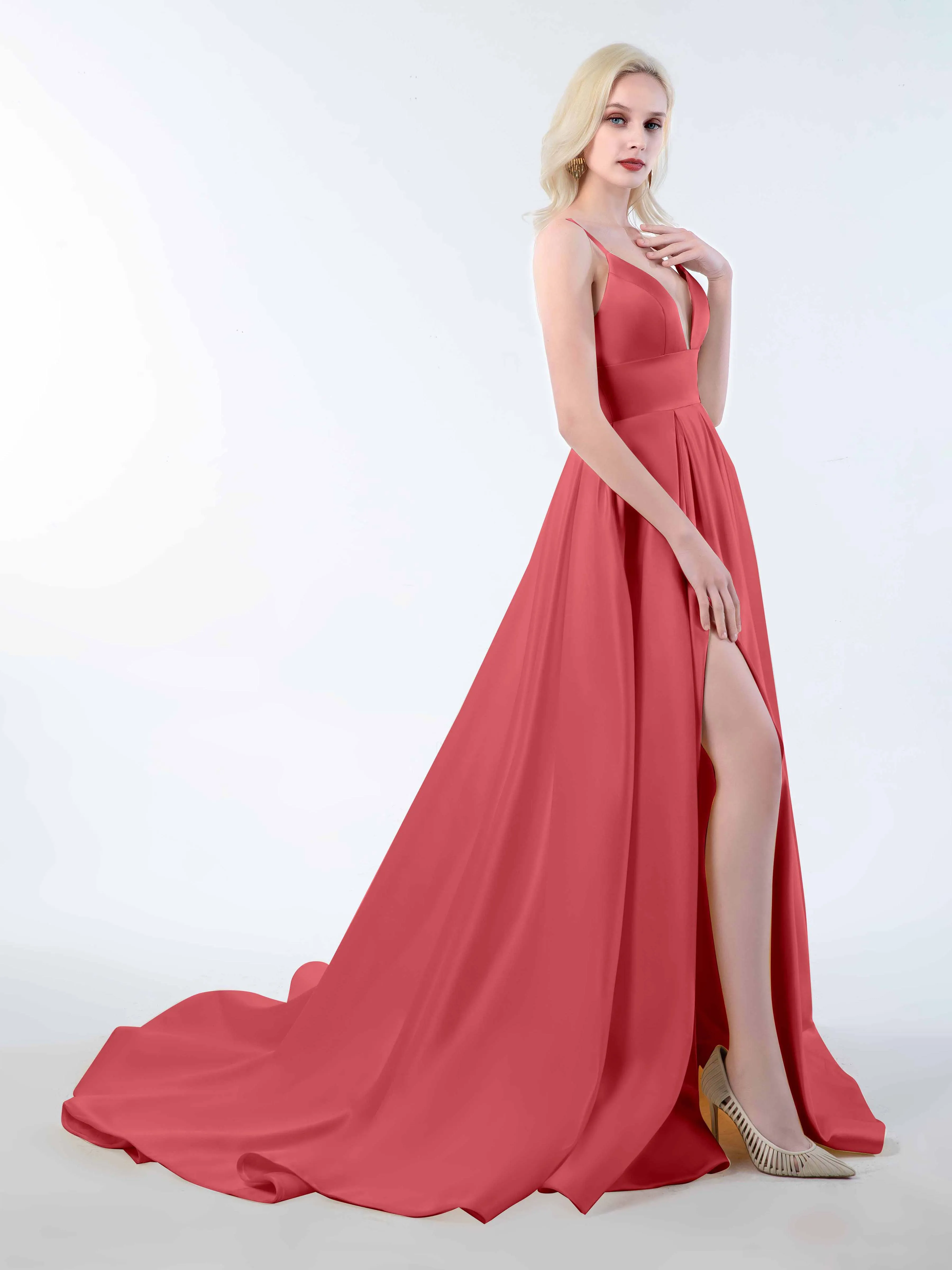 Amy Simple Spaghetti Straps Corset Back Satin Dresses