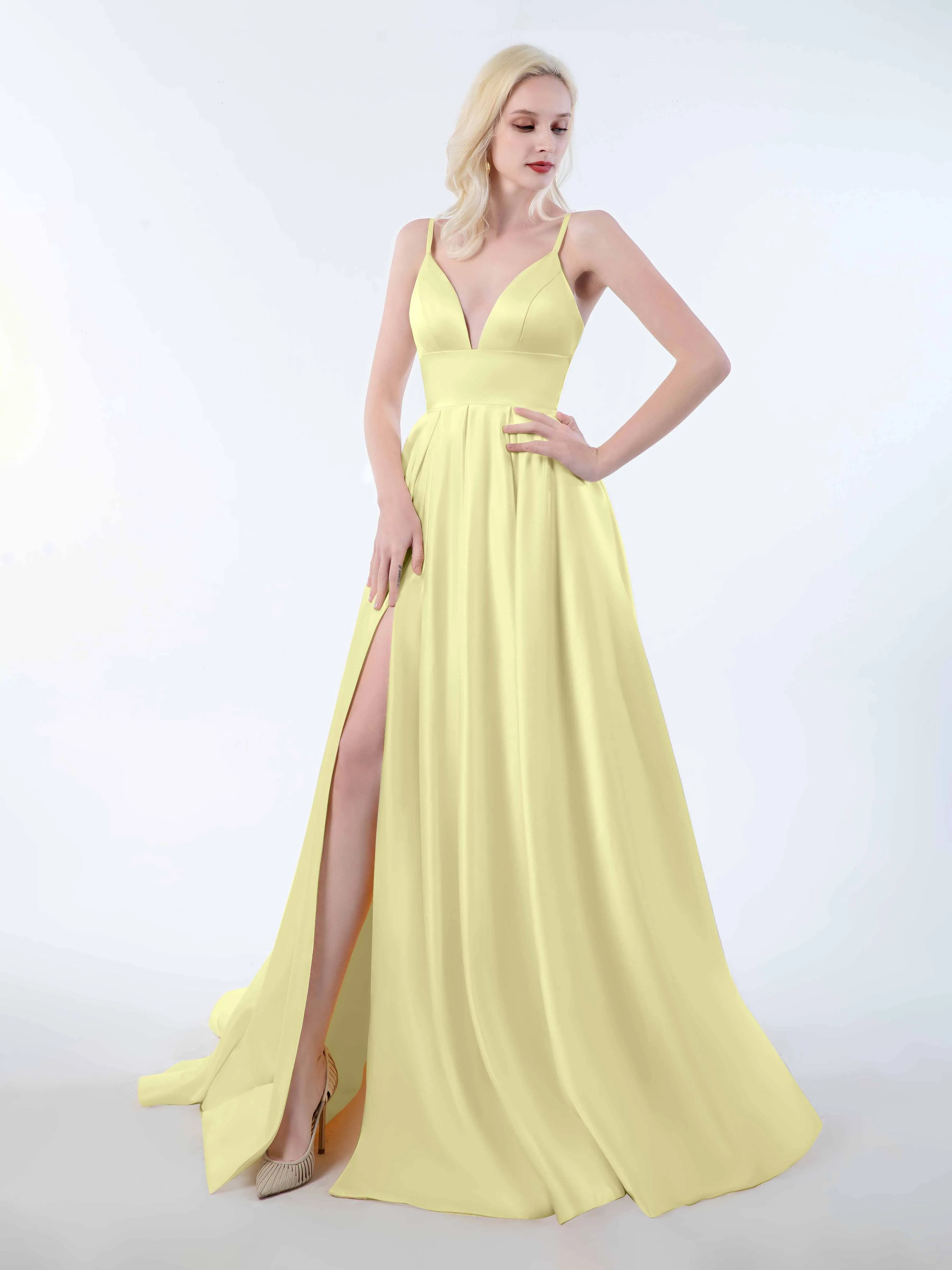 Amy Simple Spaghetti Straps Corset Back Satin Dresses