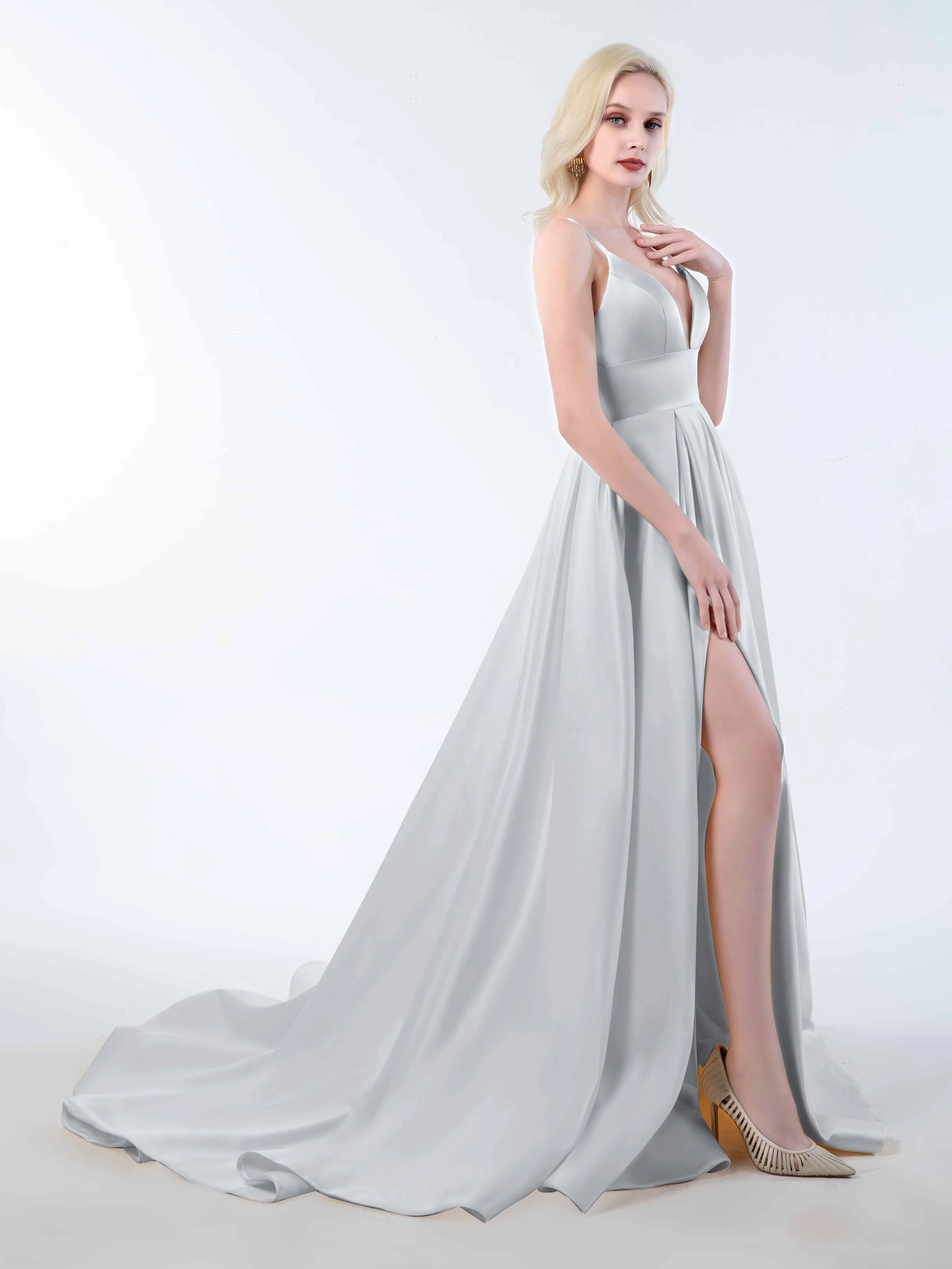 Amy Simple Spaghetti Straps Corset Back Satin Dresses