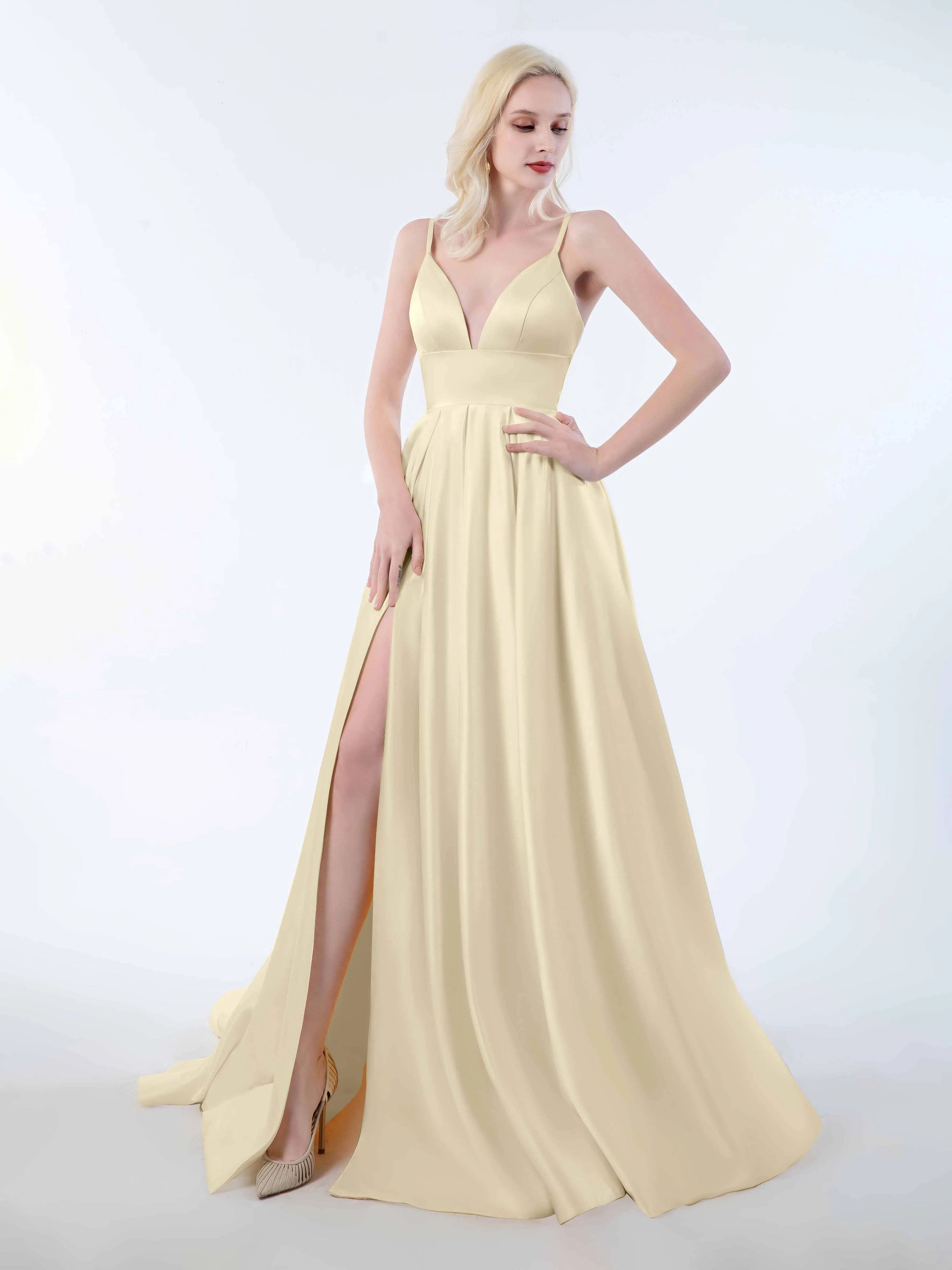 Amy Simple Spaghetti Straps Corset Back Satin Dresses