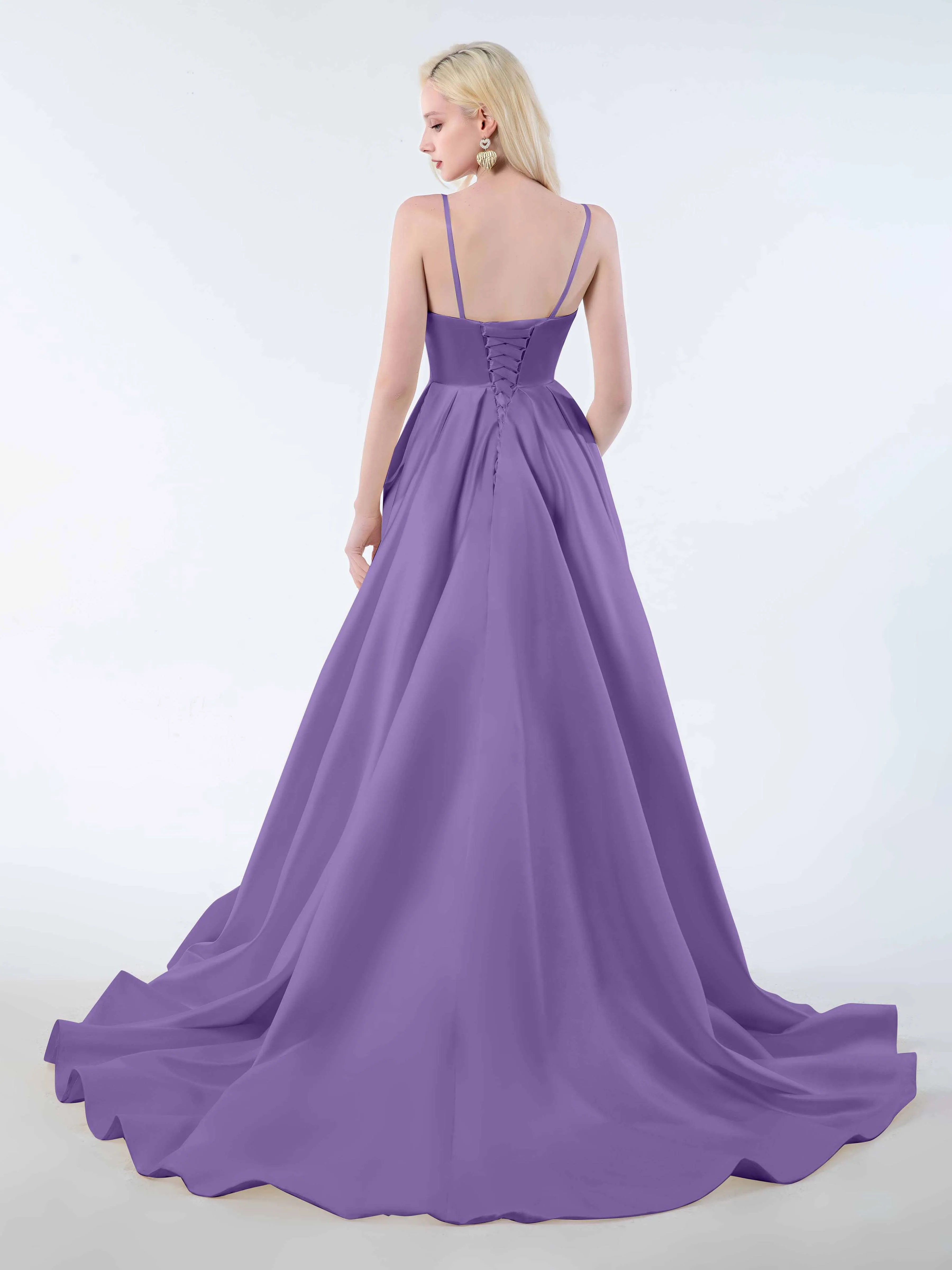 Amy Simple Spaghetti Straps Corset Back Satin Dresses