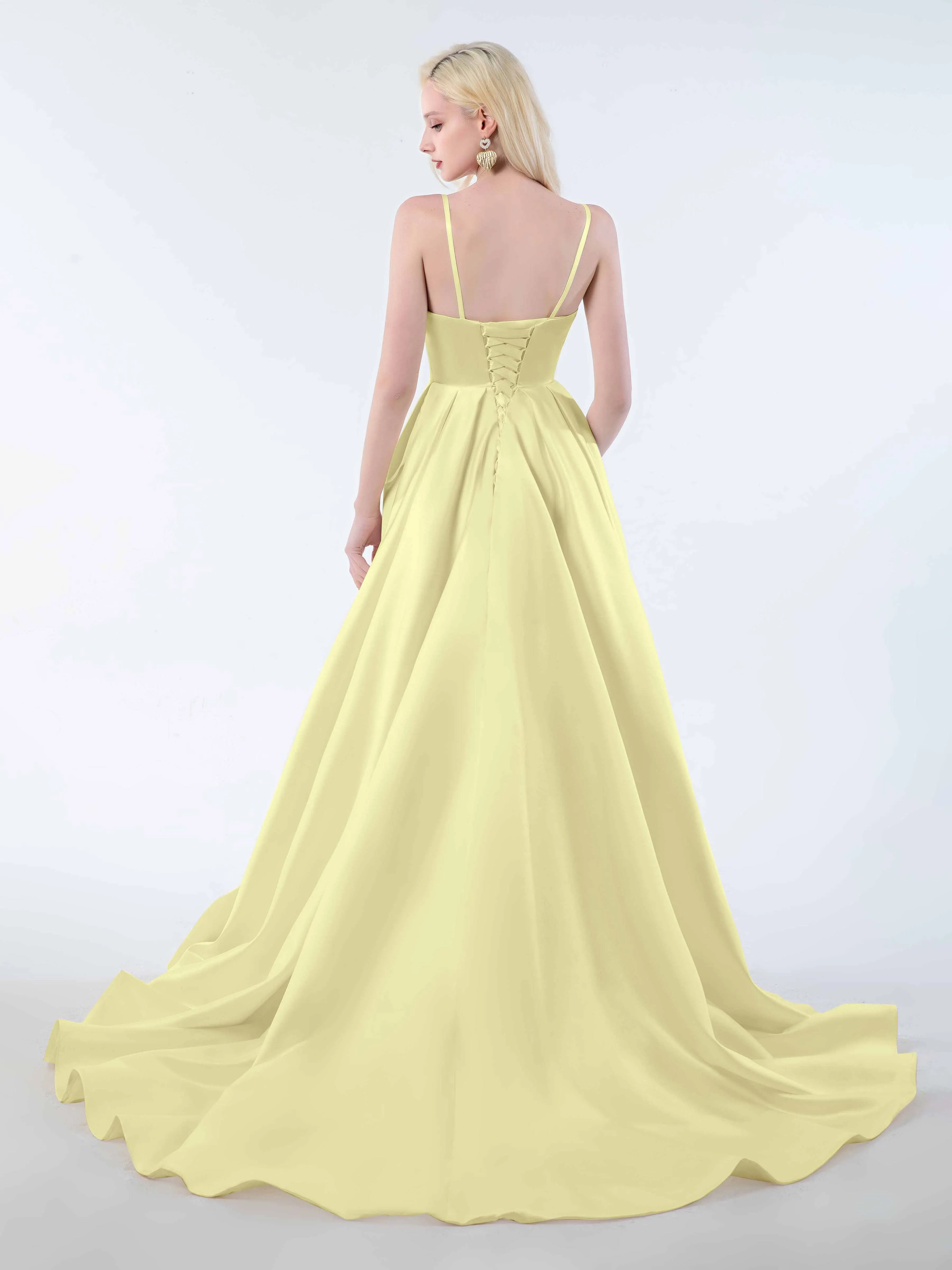 Amy Simple Spaghetti Straps Corset Back Satin Dresses