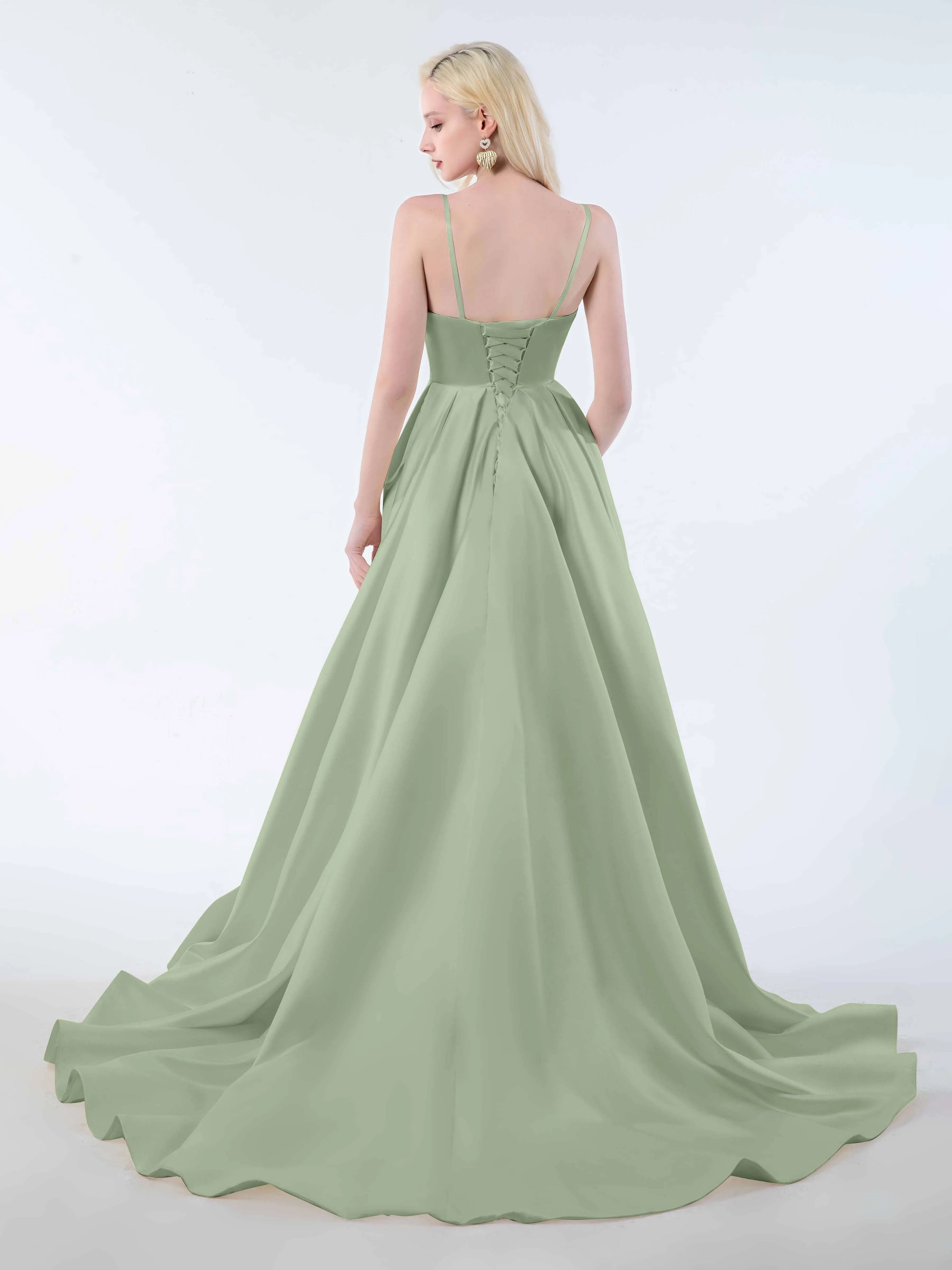 Amy Simple Spaghetti Straps Corset Back Satin Dresses