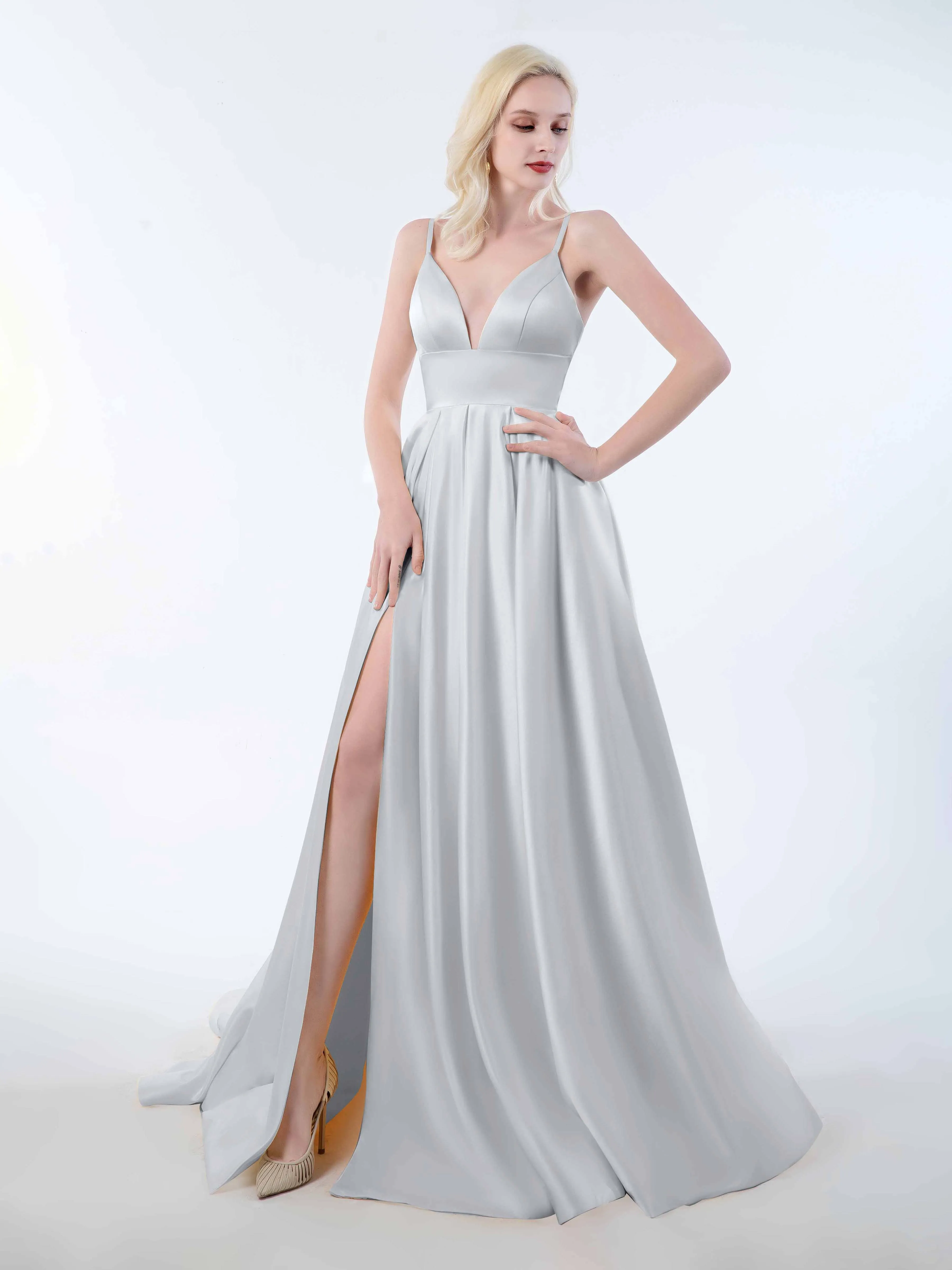 Amy Simple Spaghetti Straps Corset Back Satin Dresses