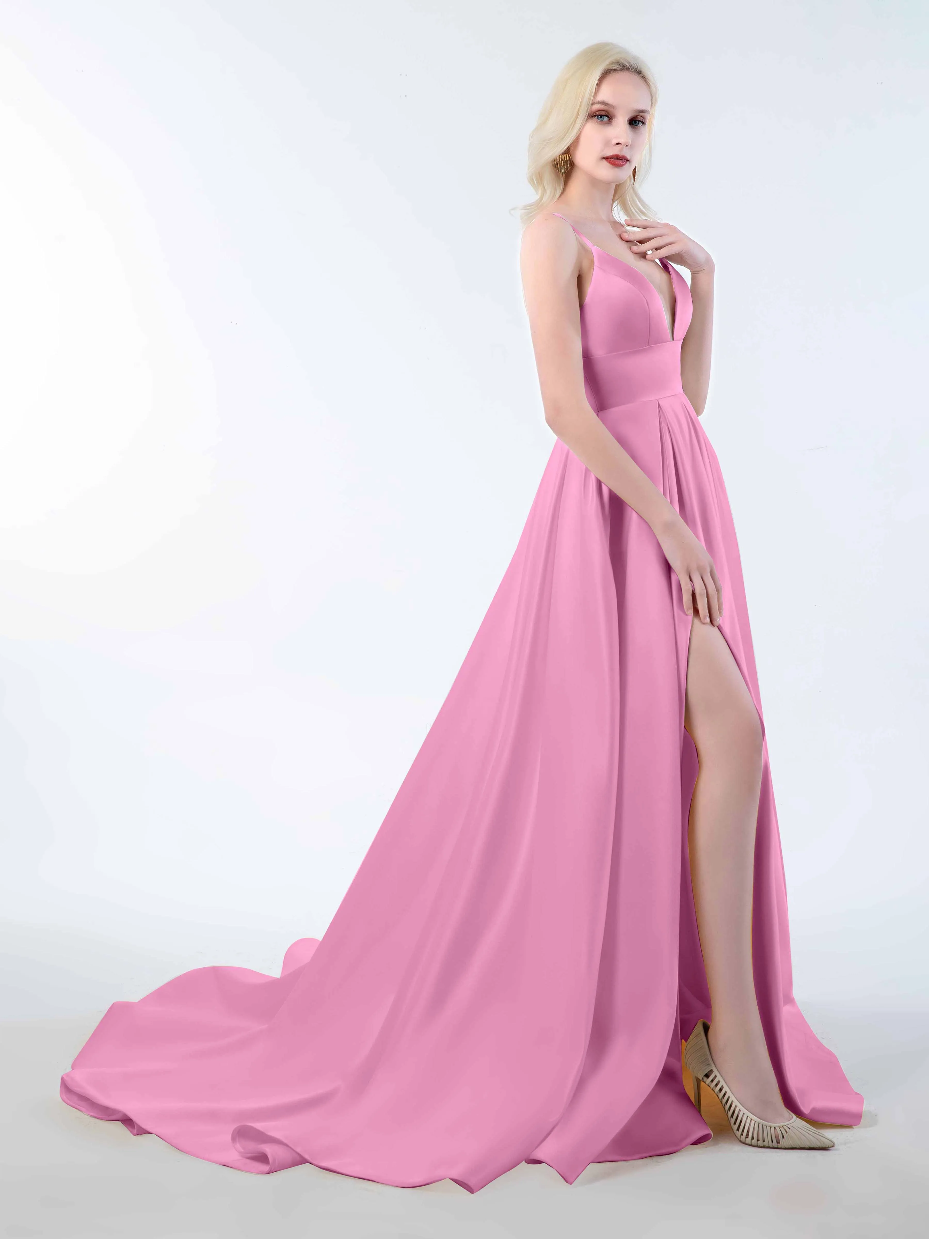 Amy Simple Spaghetti Straps Corset Back Satin Dresses