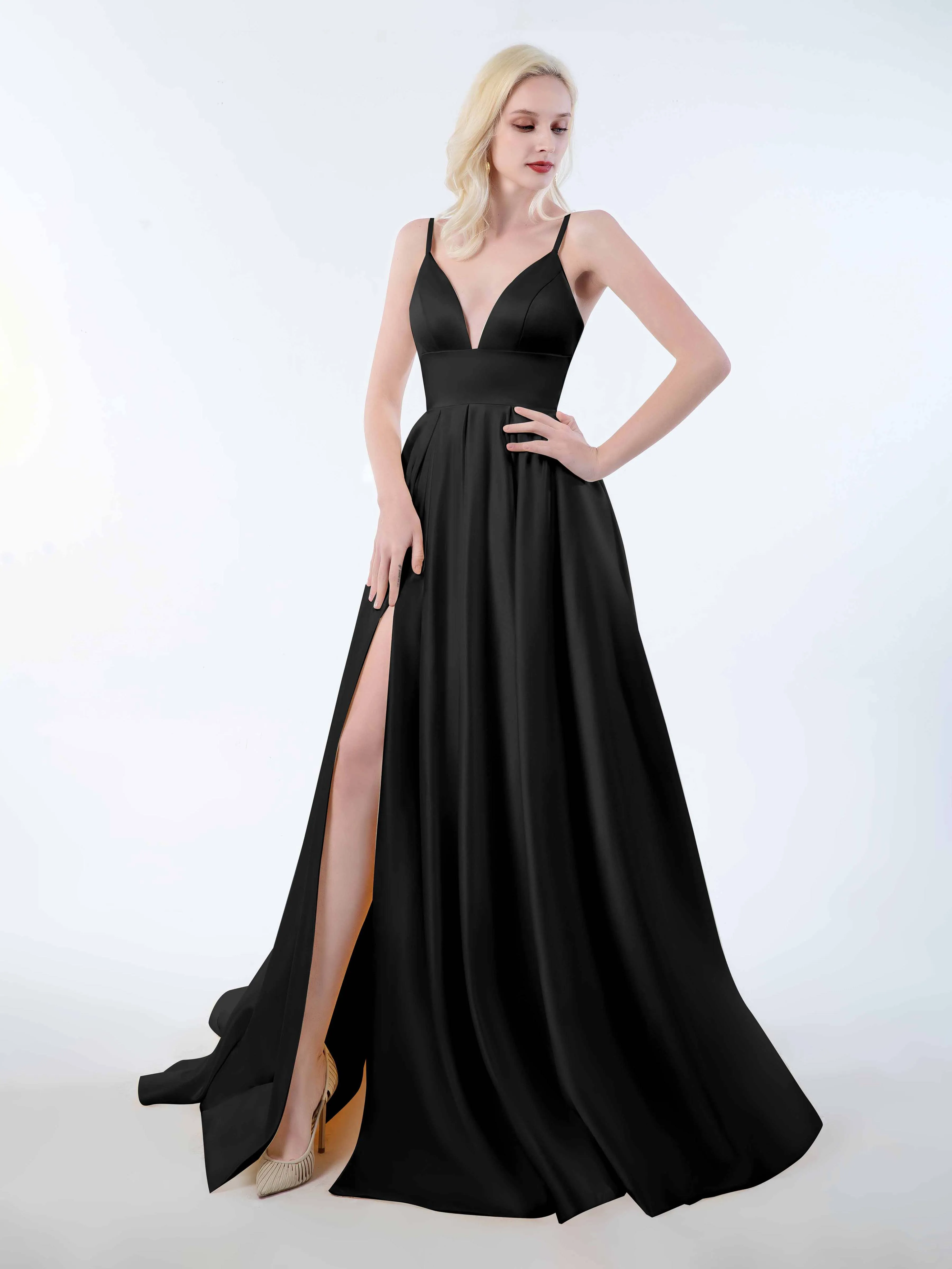 Amy Simple Spaghetti Straps Corset Back Satin Dresses