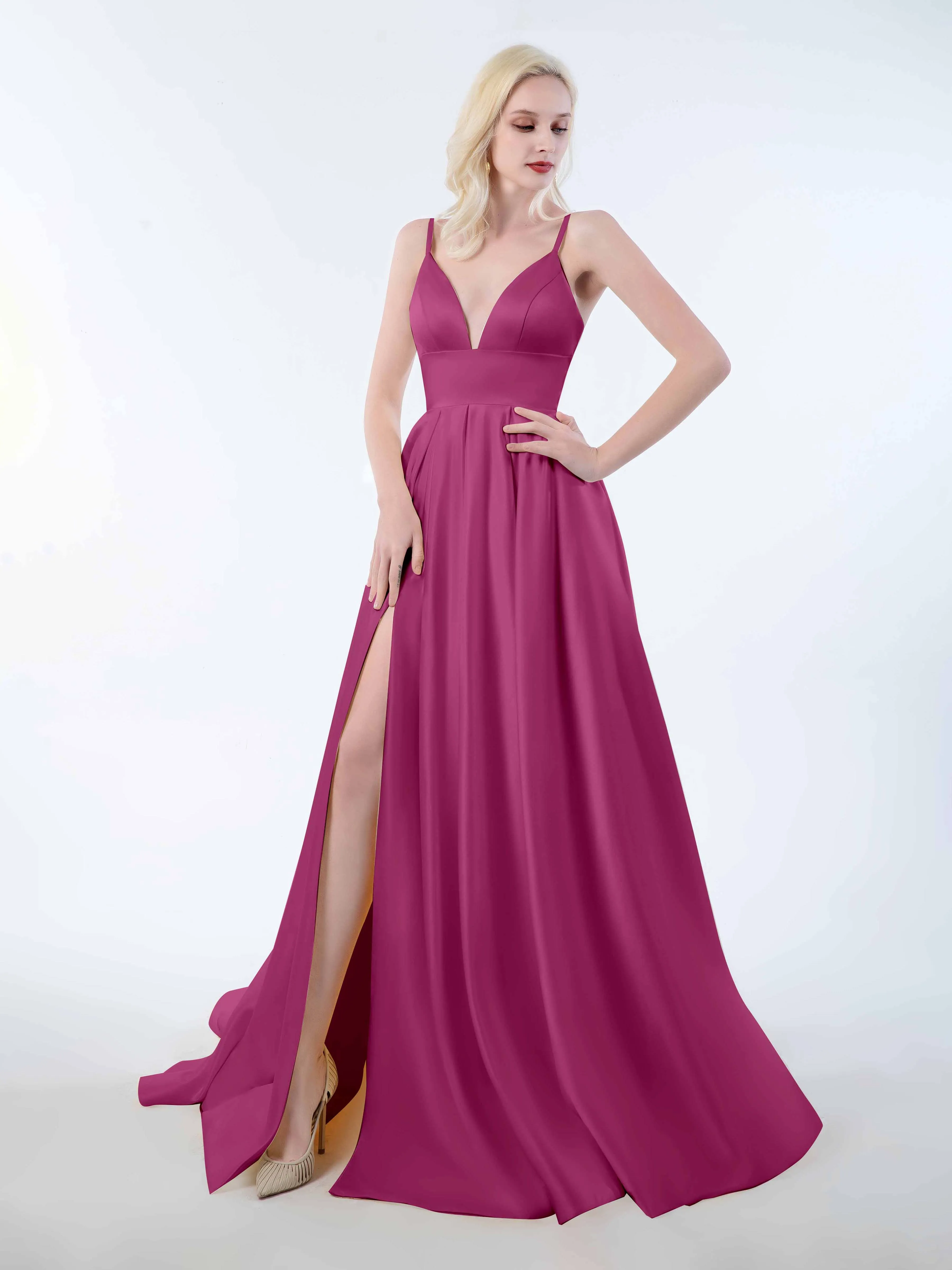 Amy Simple Spaghetti Straps Corset Back Satin Dresses