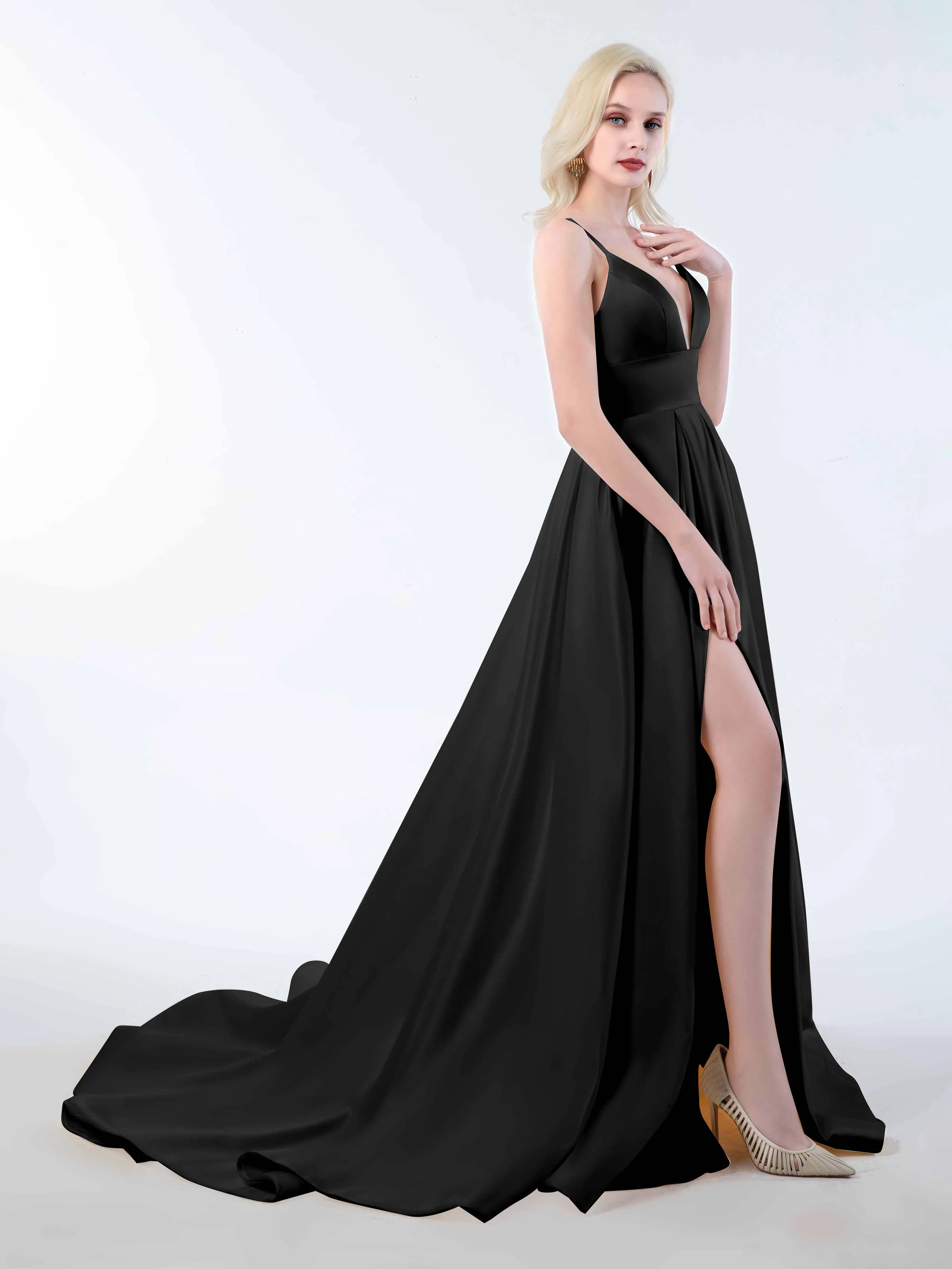 Amy Simple Spaghetti Straps Corset Back Satin Dresses