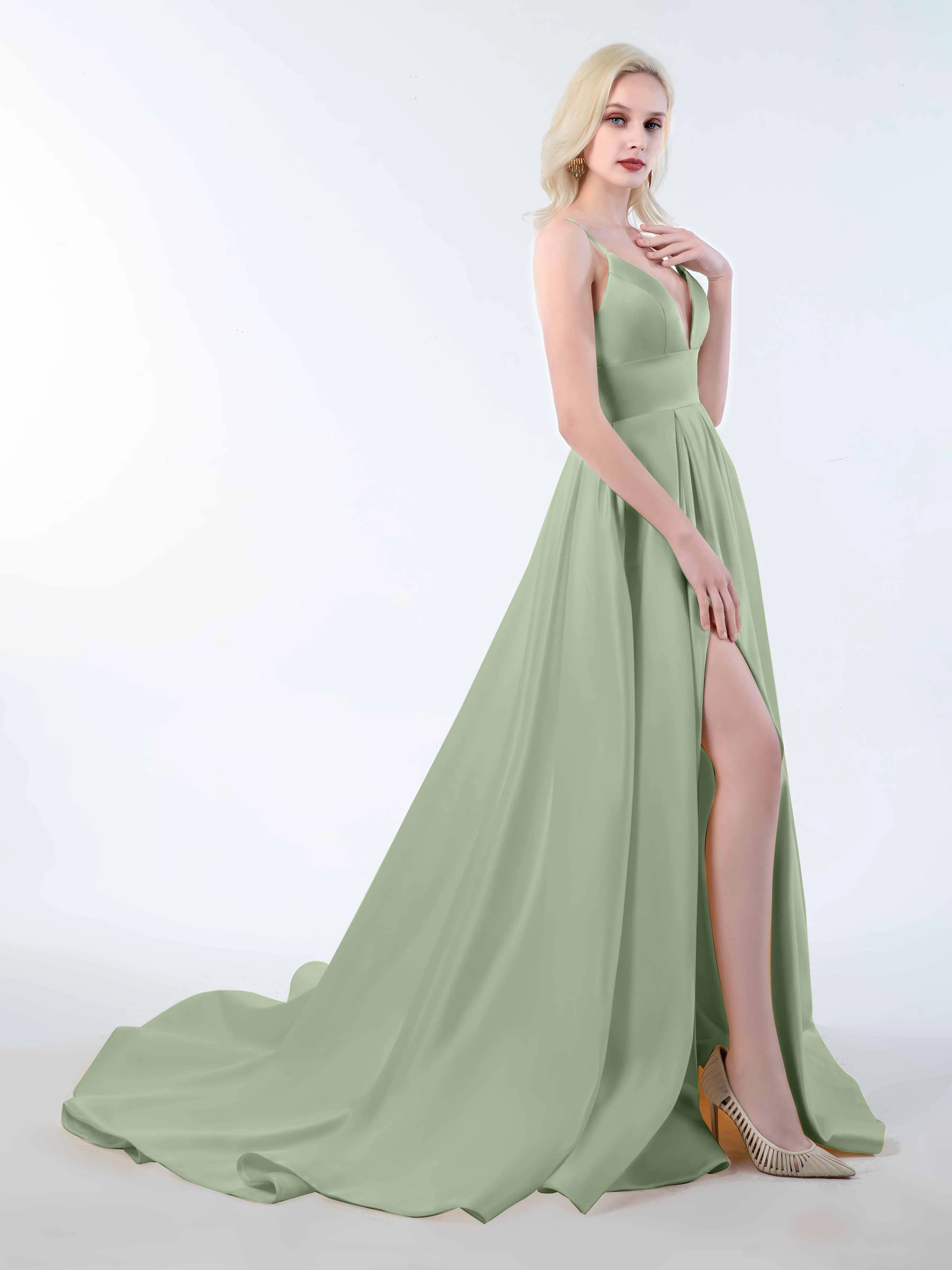 Amy Simple Spaghetti Straps Corset Back Satin Dresses