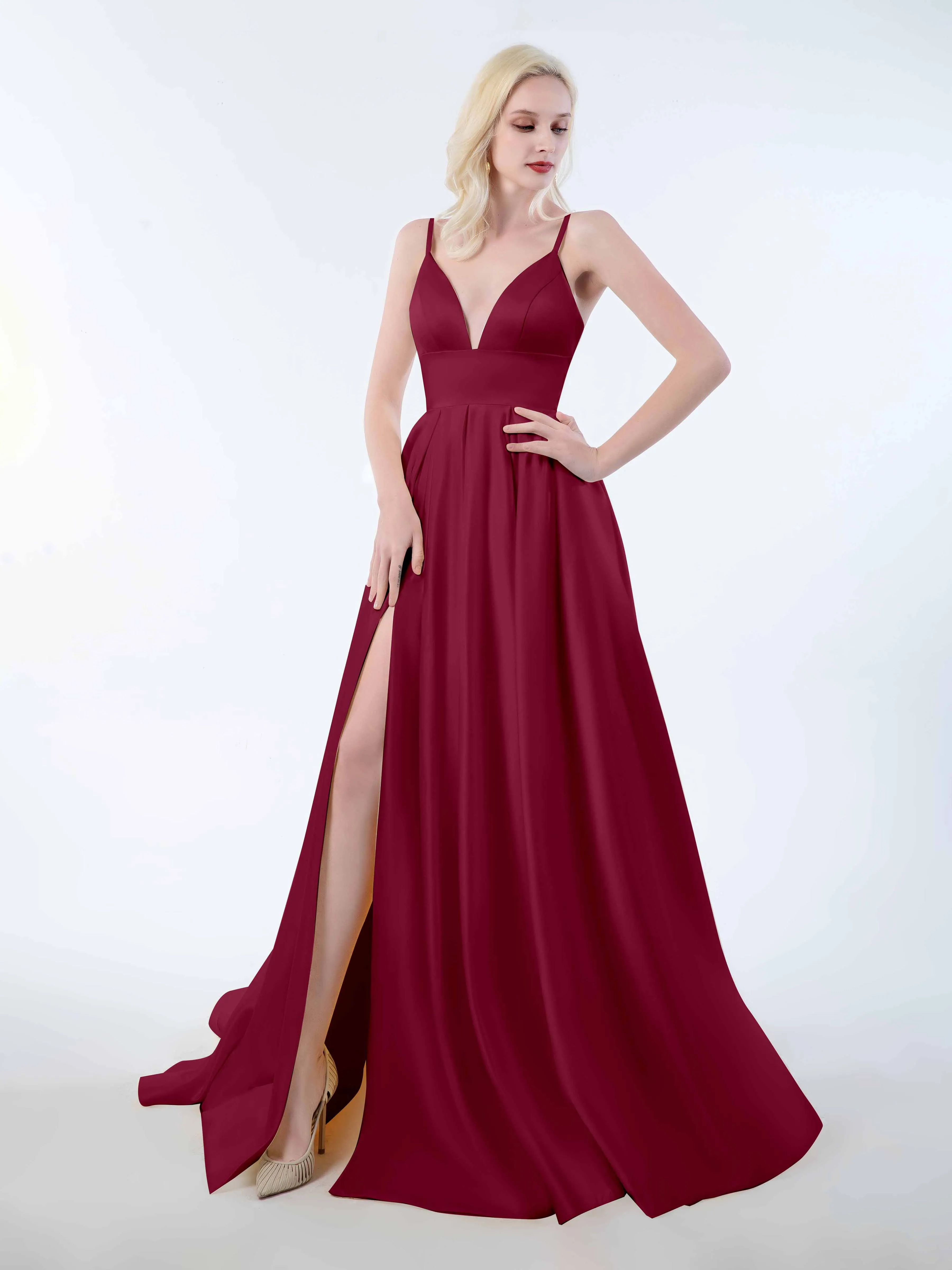 Amy Simple Spaghetti Straps Corset Back Satin Dresses