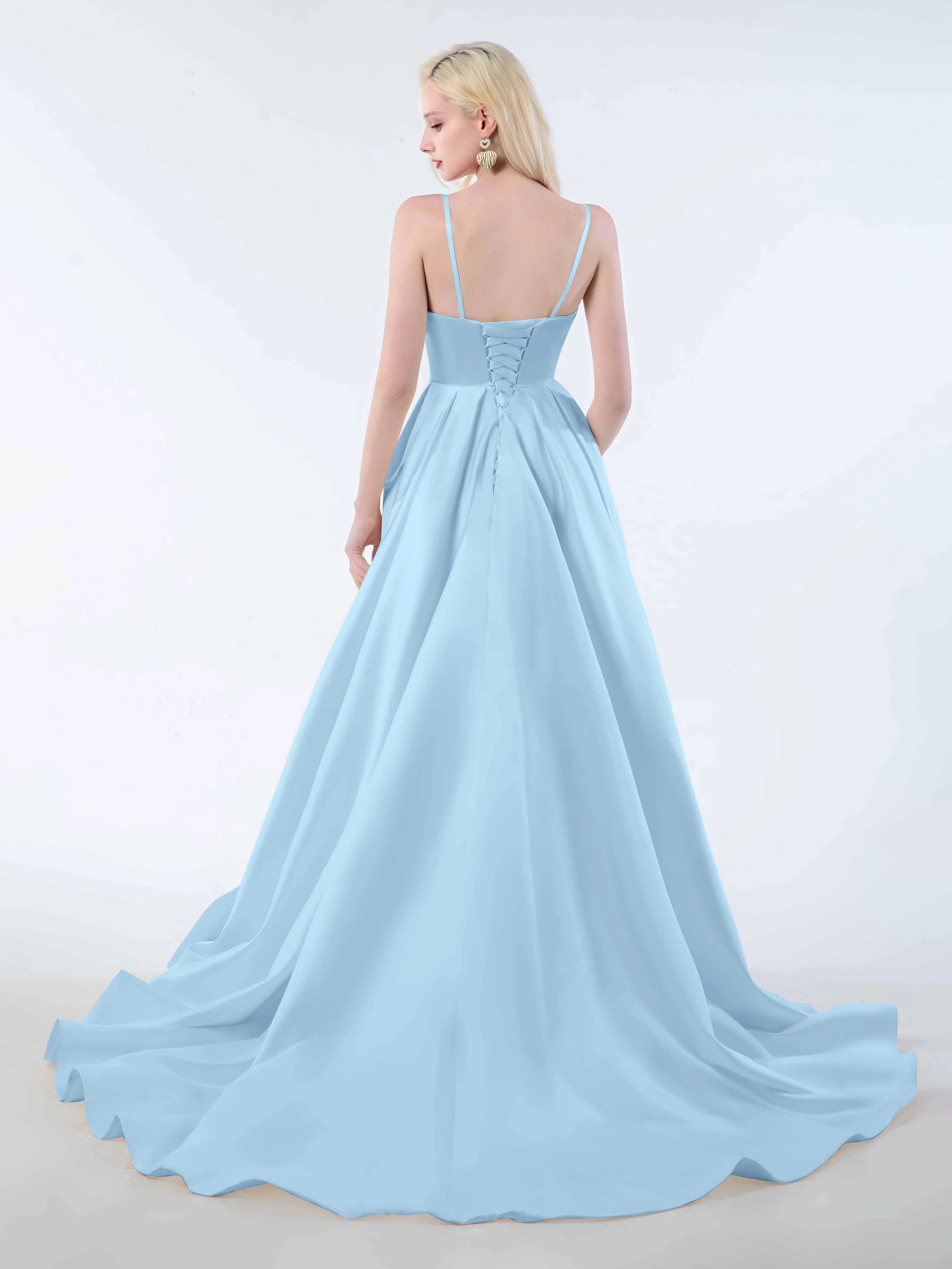 Amy Simple Spaghetti Straps Corset Back Satin Dresses