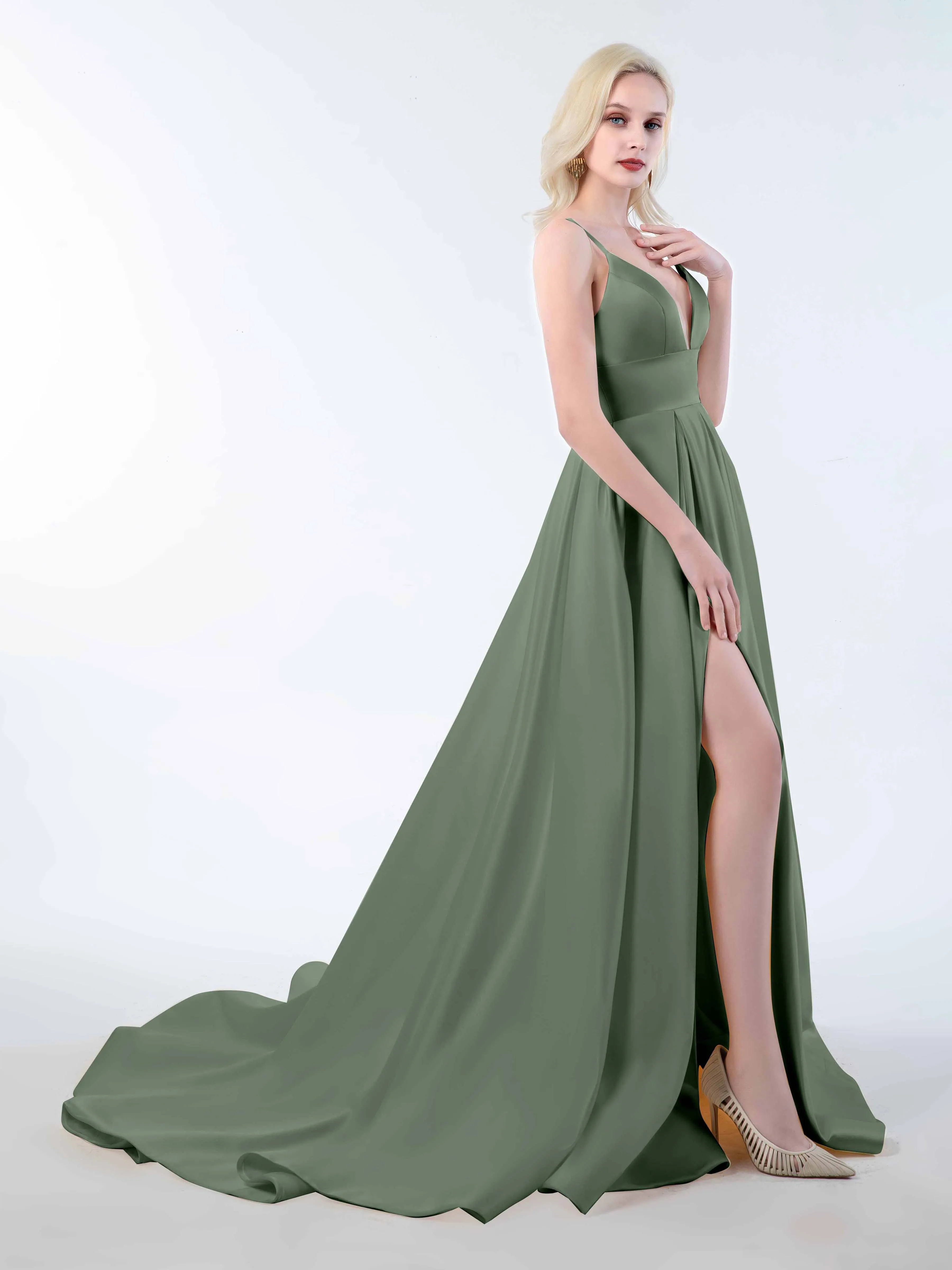 Amy Simple Spaghetti Straps Corset Back Satin Dresses