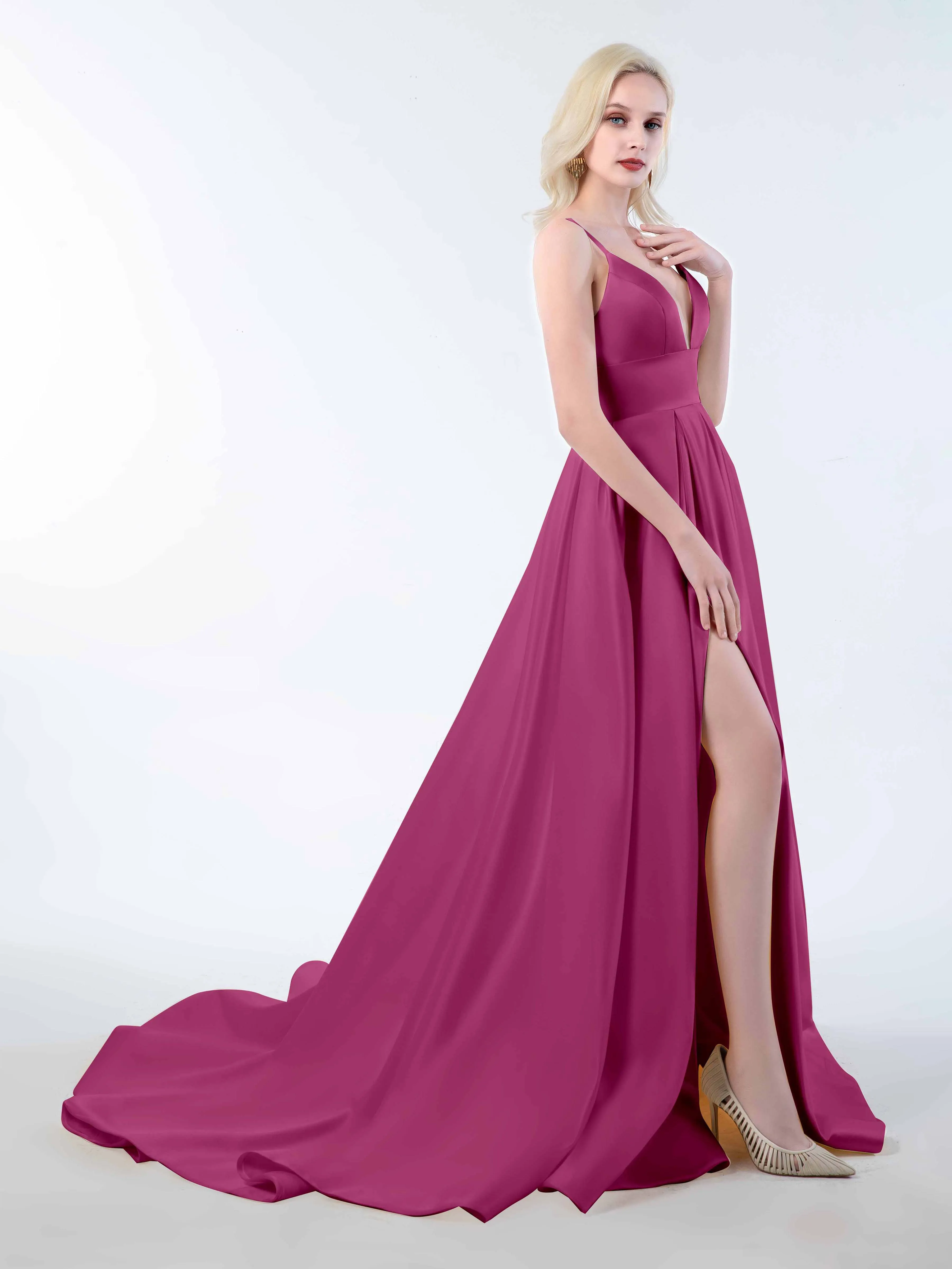 Amy Simple Spaghetti Straps Corset Back Satin Dresses