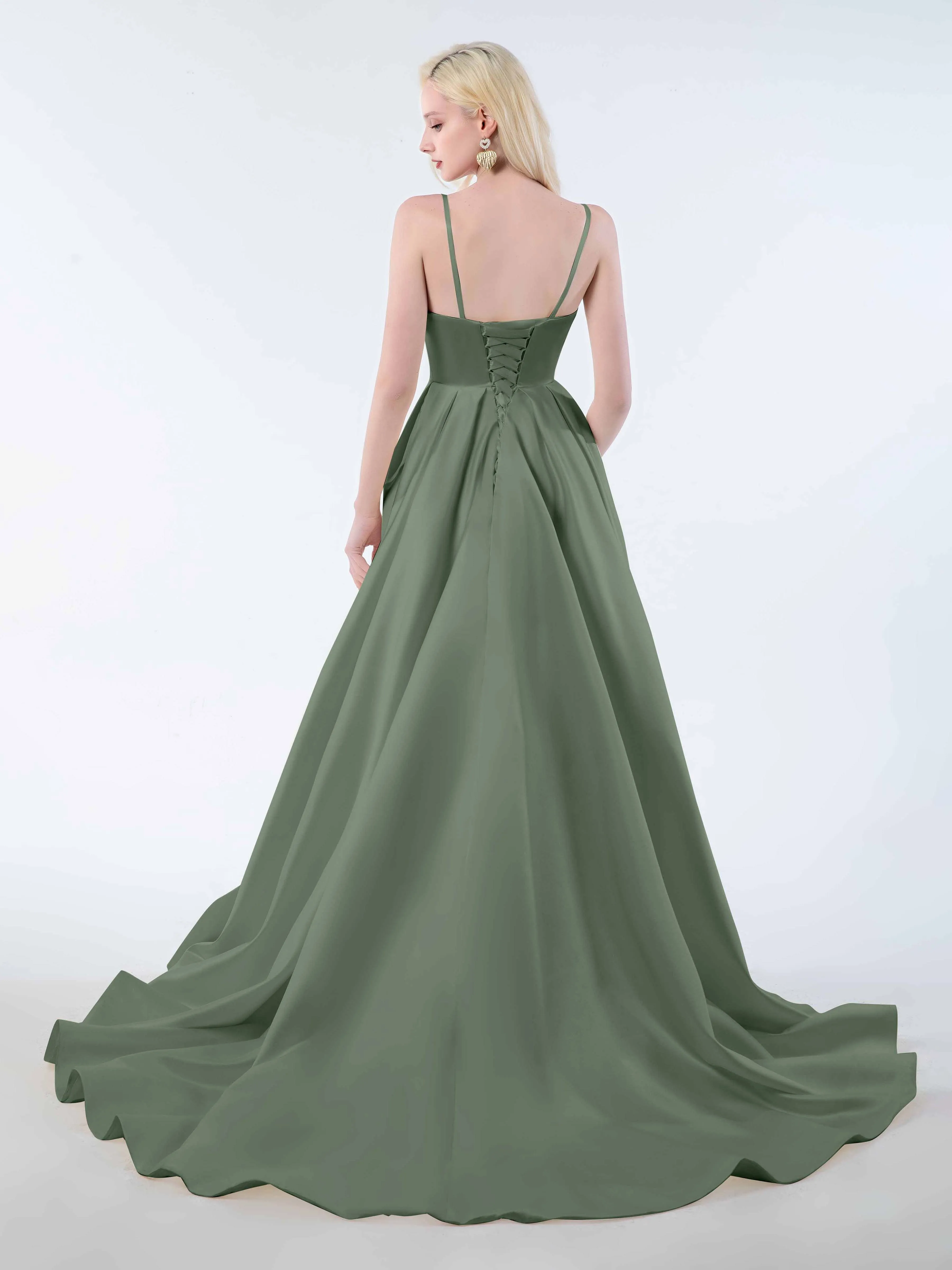 Amy Simple Spaghetti Straps Corset Back Satin Dresses