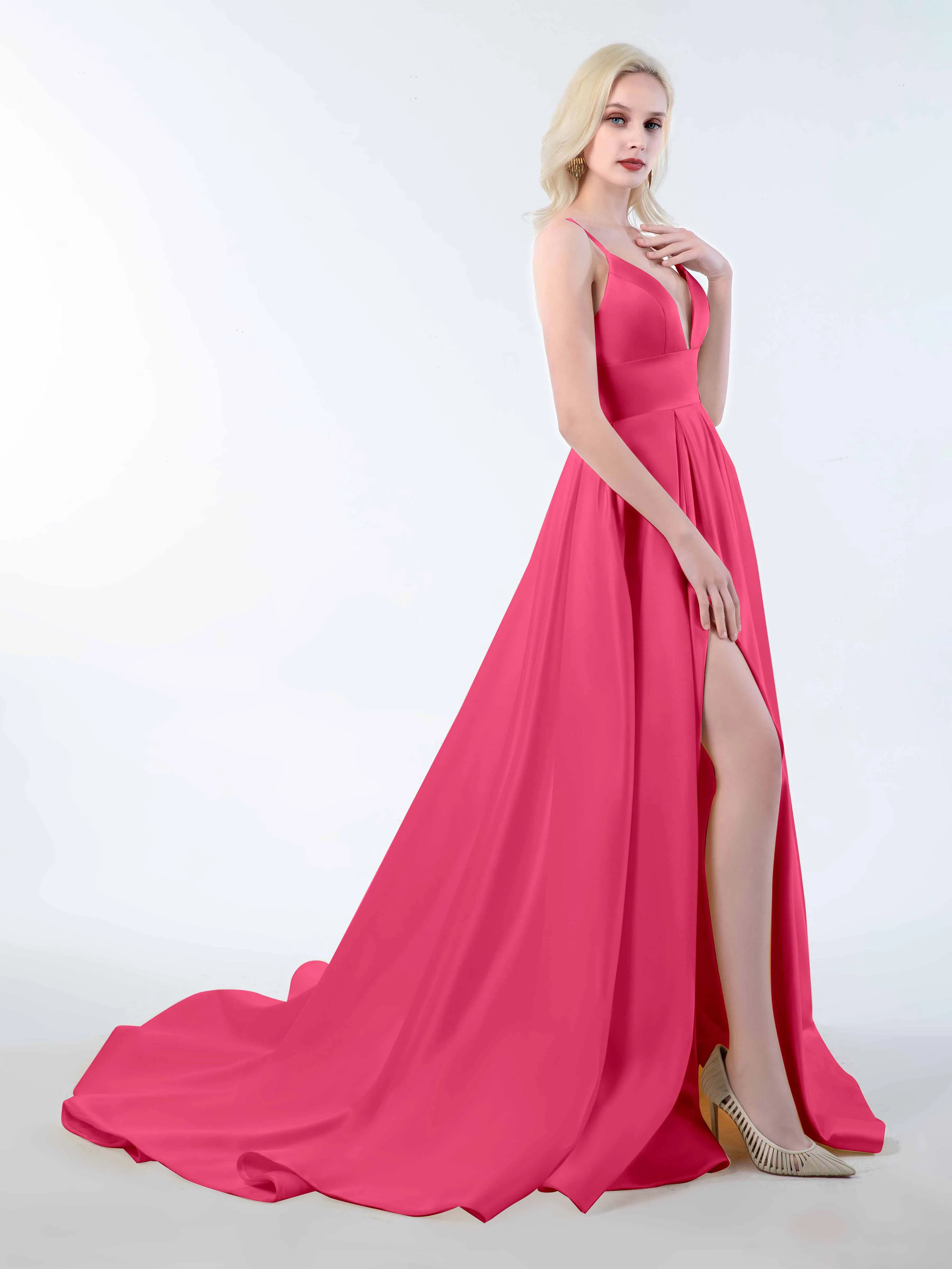 Amy Simple Spaghetti Straps Corset Back Satin Dresses
