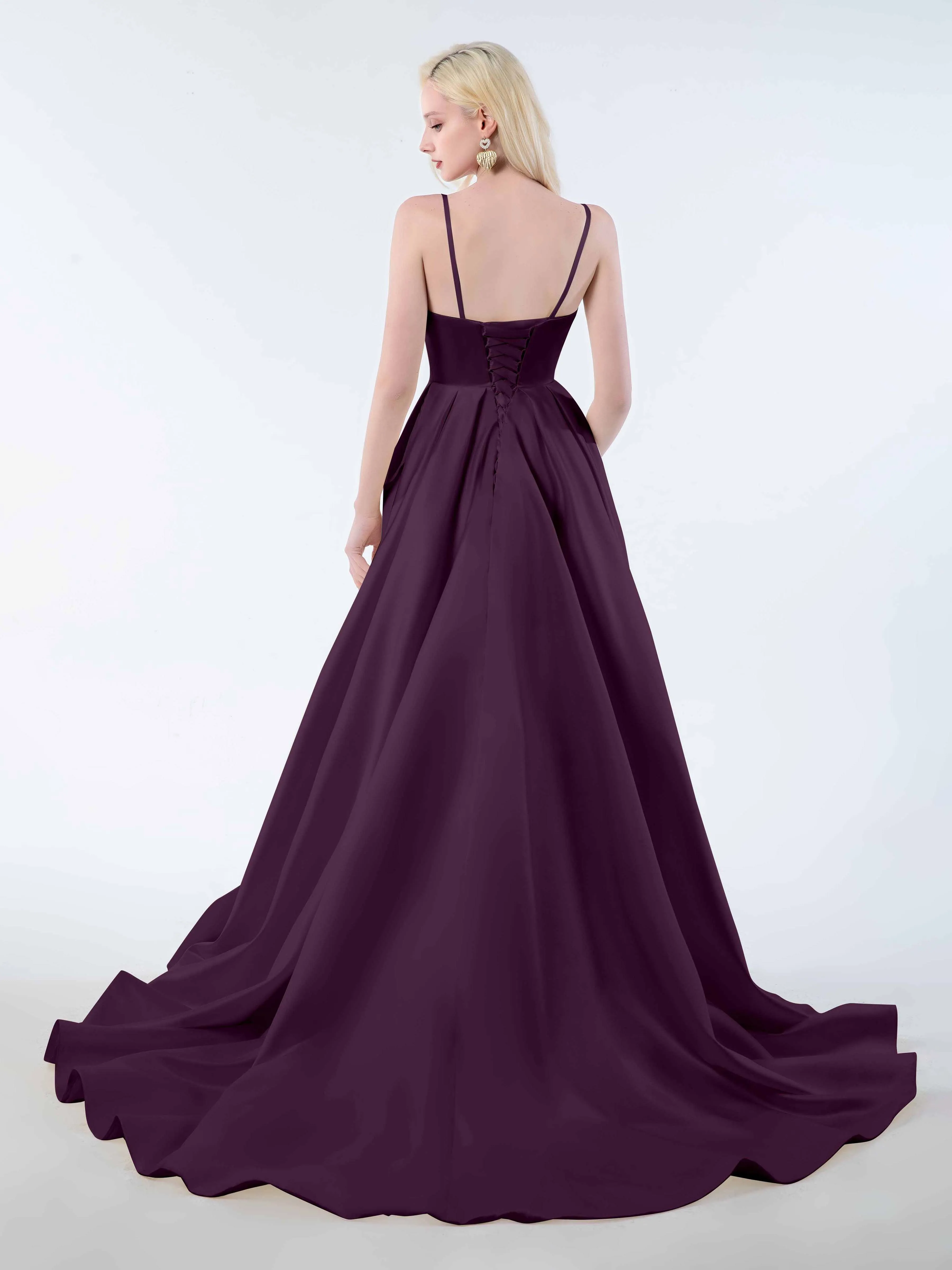Amy Simple Spaghetti Straps Corset Back Satin Dresses