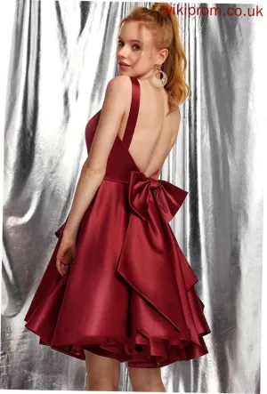 Aniya Homecoming Dresses Neckline Square Homecoming Knee-Length Bow(s) A-Line Ruffles Cascading With Satin Dress